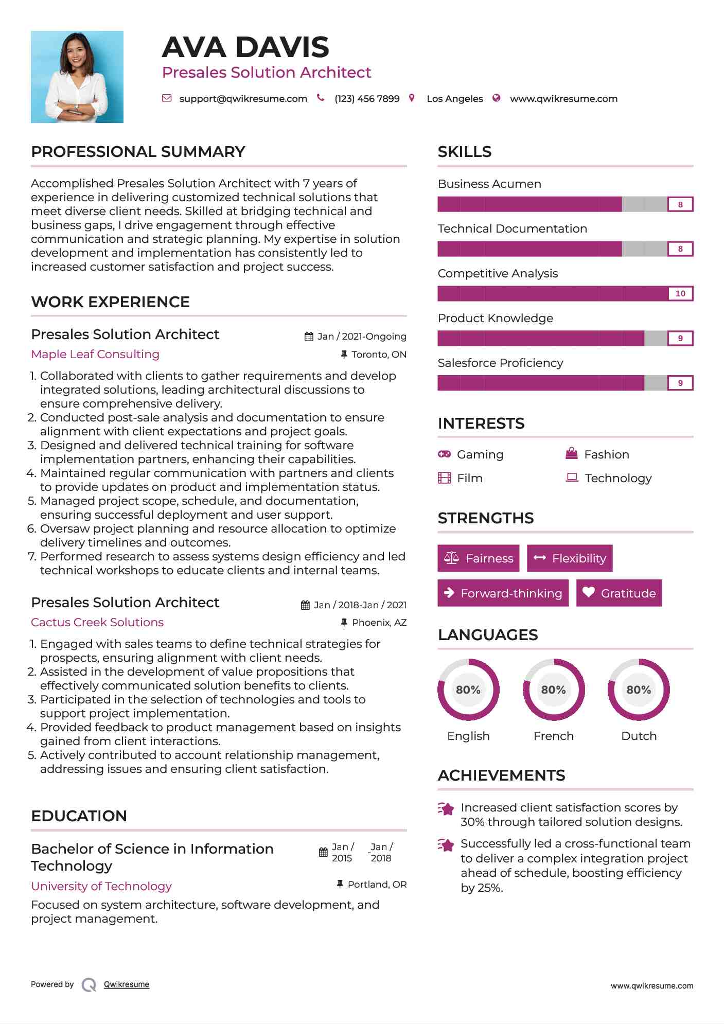Presales Solution Architect Resume Template