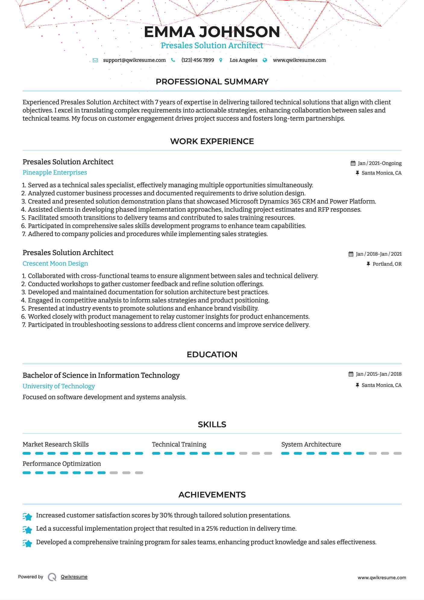 Presales Solution Architect Resume Model