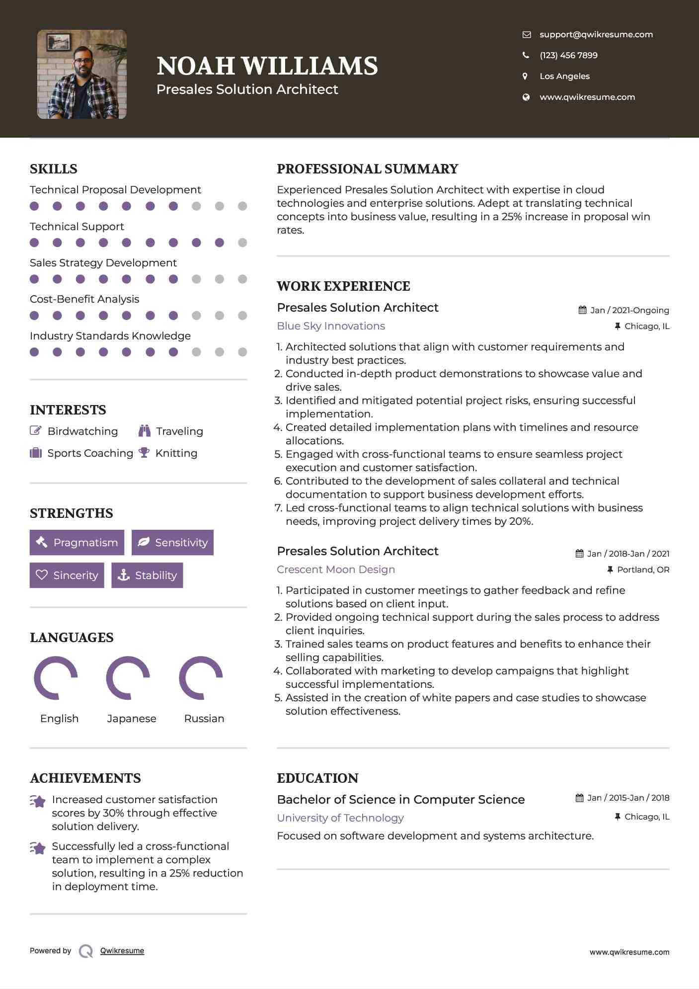 Presales Solution Architect Resume Sample