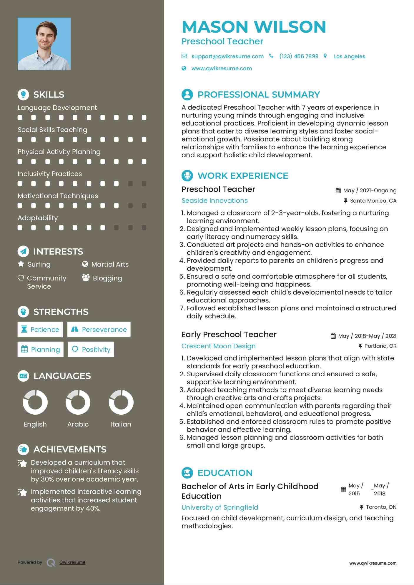 Preschool Teacher Resume Model