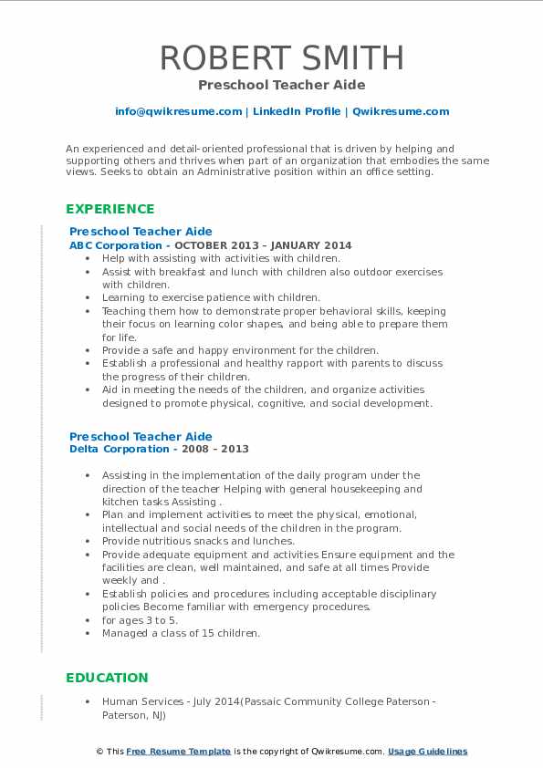 Preschool Teacher Aide Resume Samples - Preschool Teacher Aide 1622536698 Pdf 