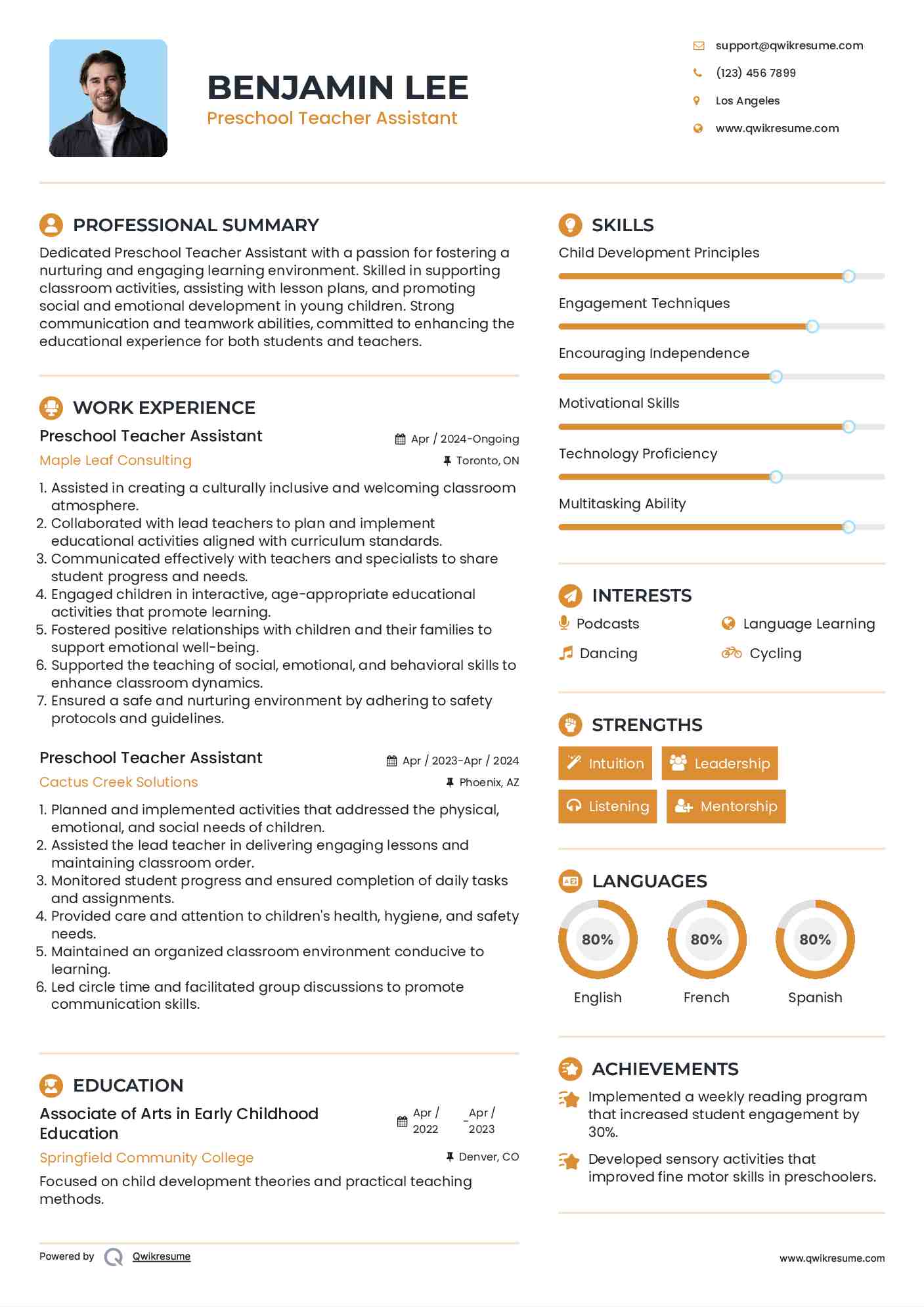 Preschool Teacher Assistant Resume Model