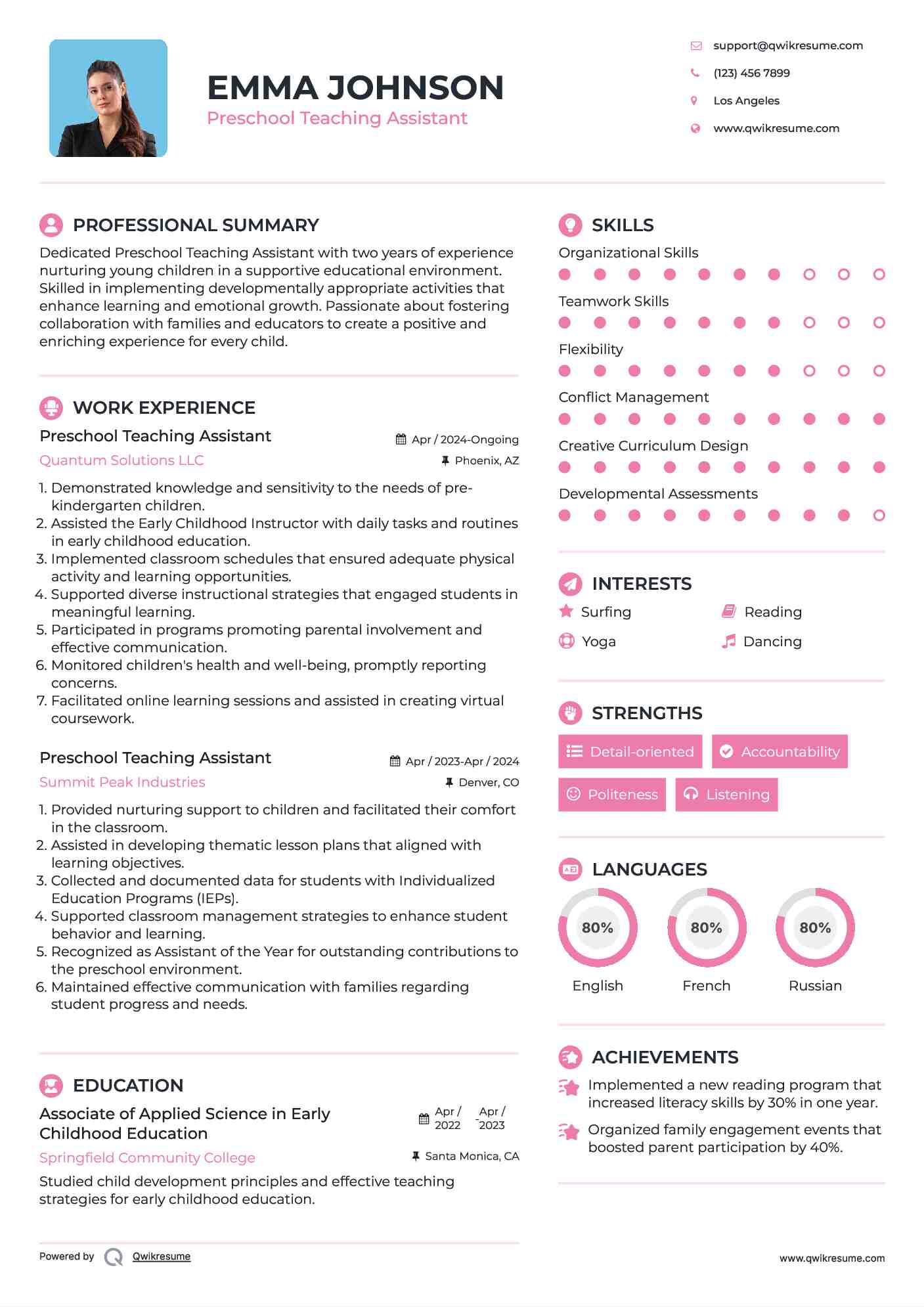 Preschool Teaching Assistant Resume Template