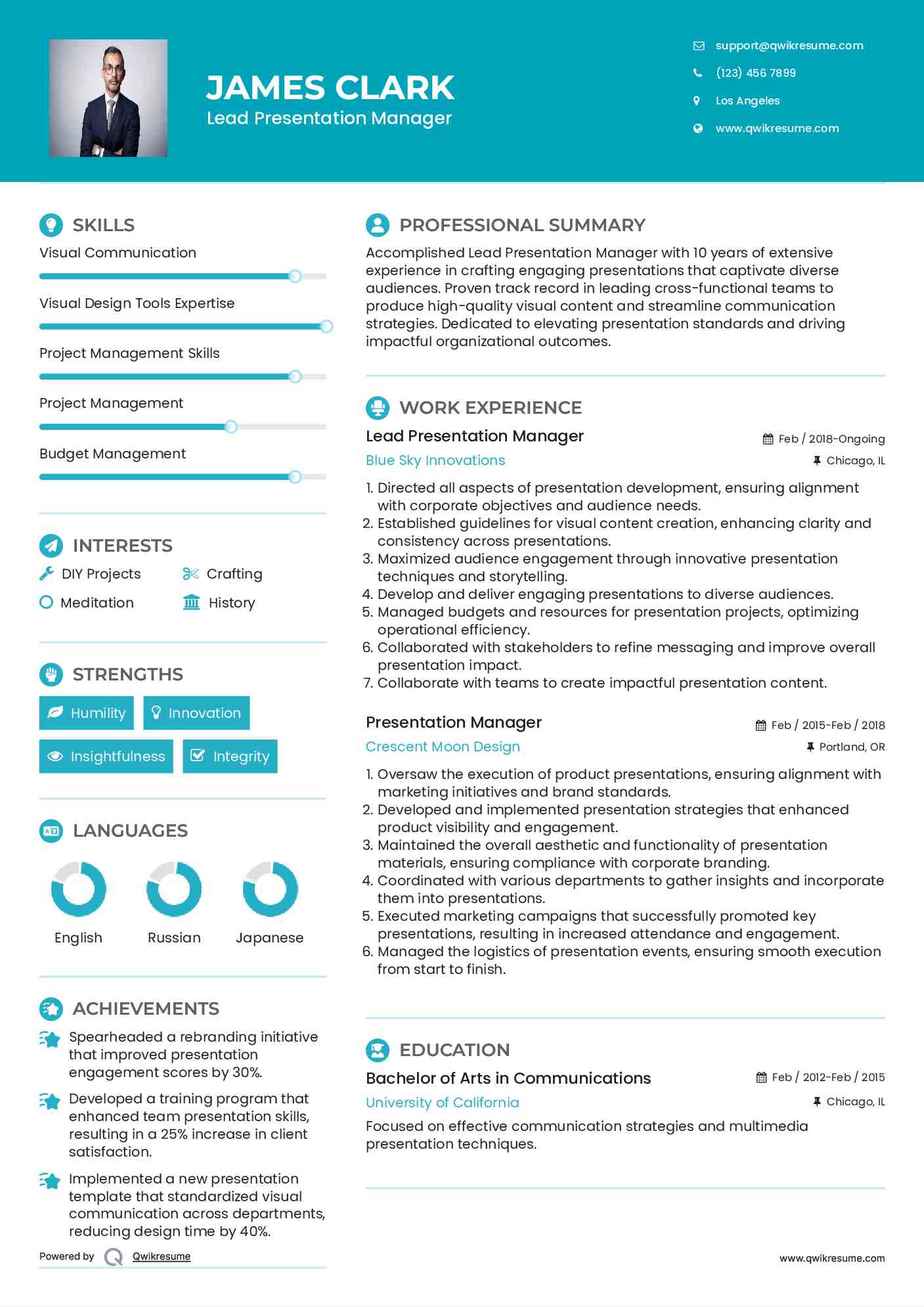 Lead Presentation Manager Resume Model