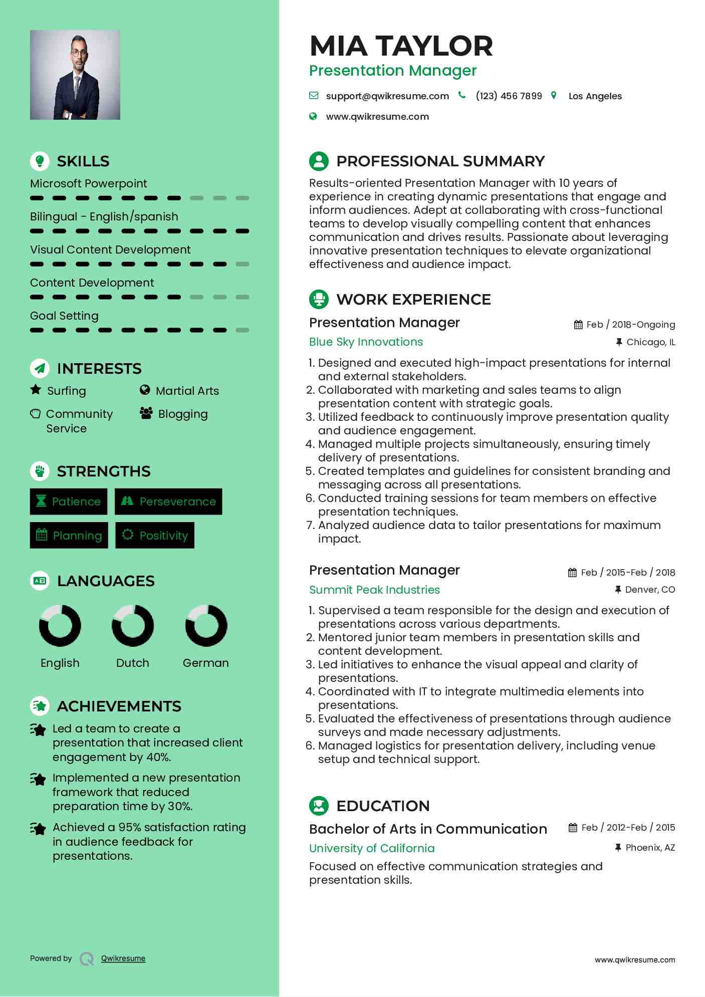 Presentation Manager Resume Format