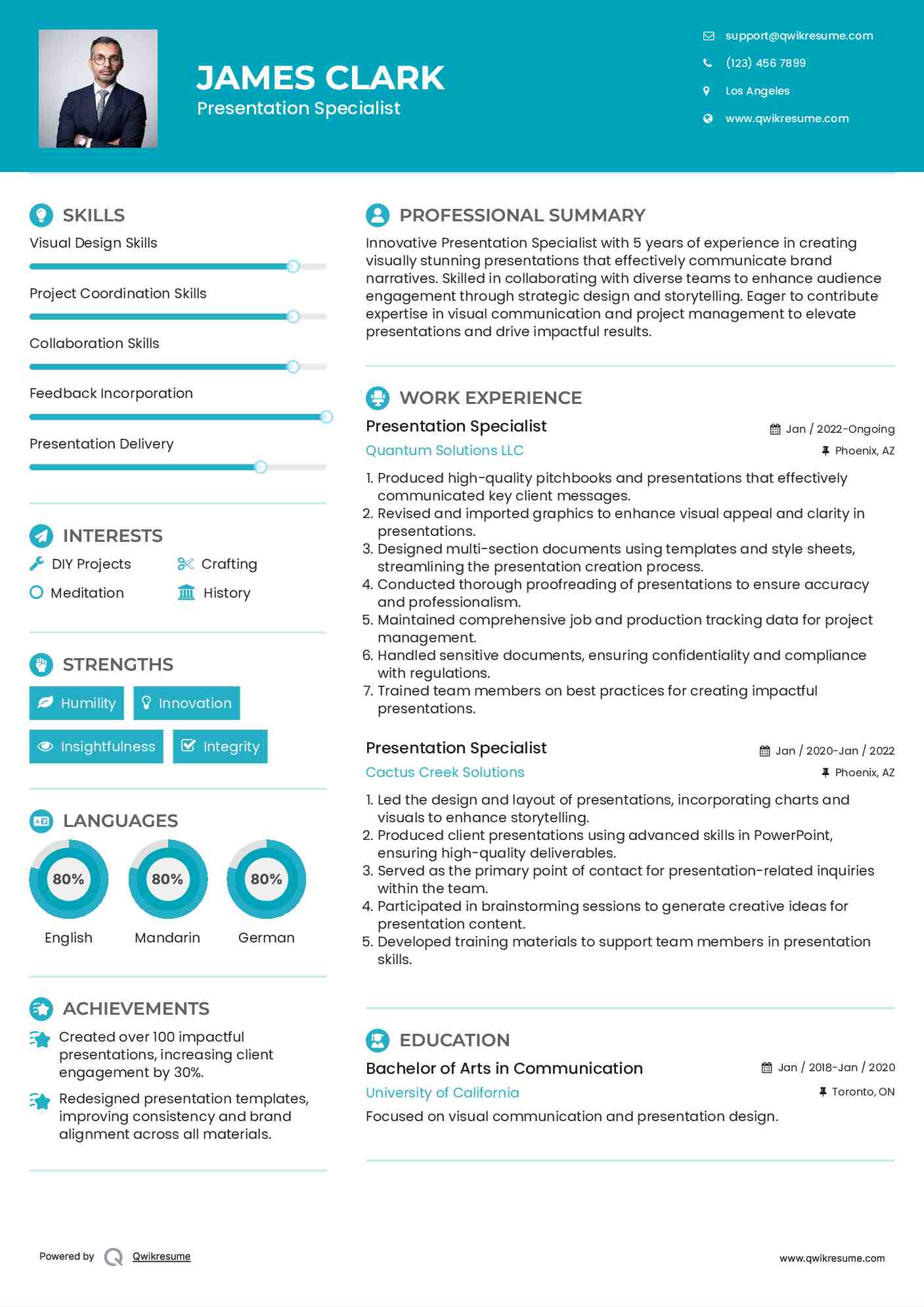 Presentation Specialist Resume Example