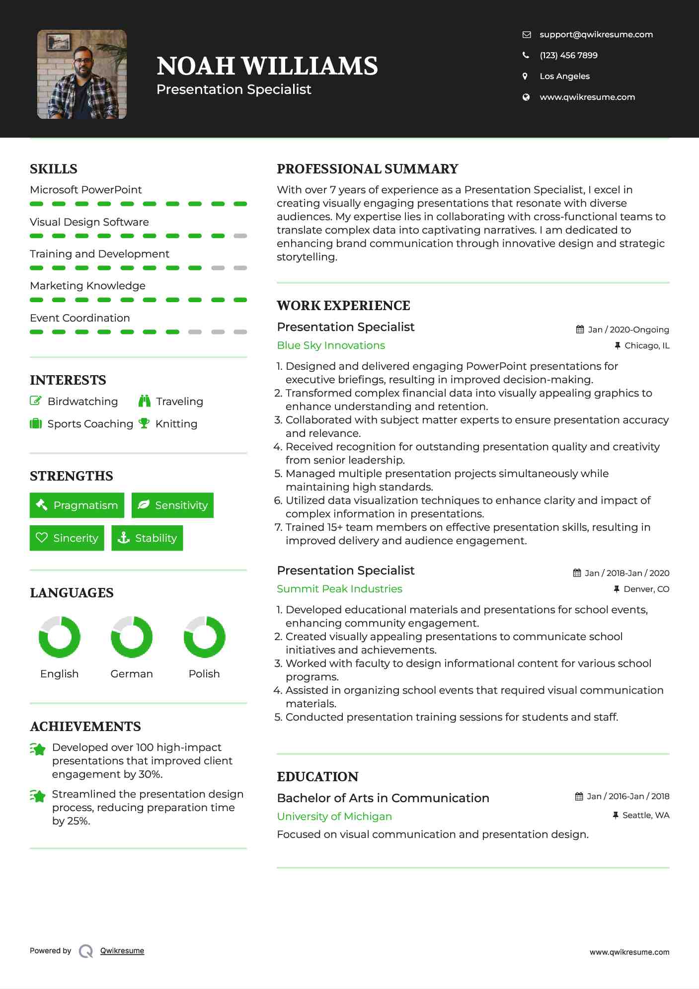 Presentation Specialist Resume Model