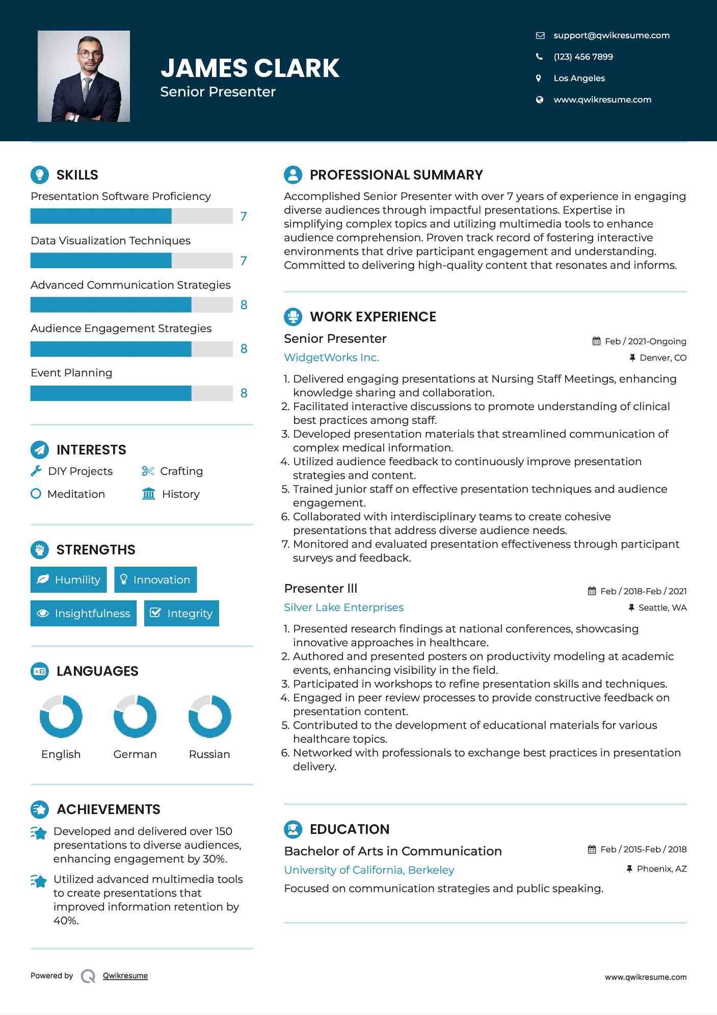 Senior Presenter Resume Example