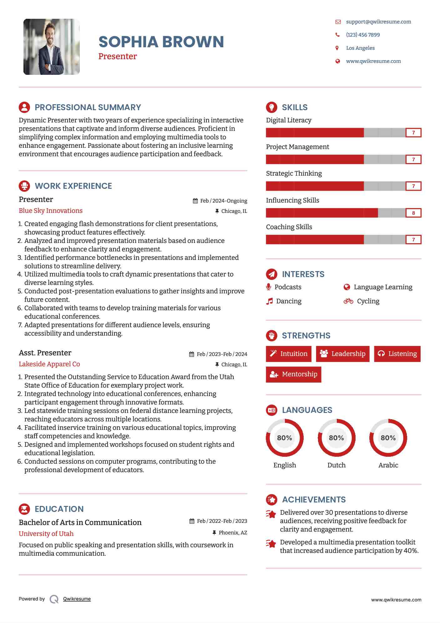 Presenter Resume Sample