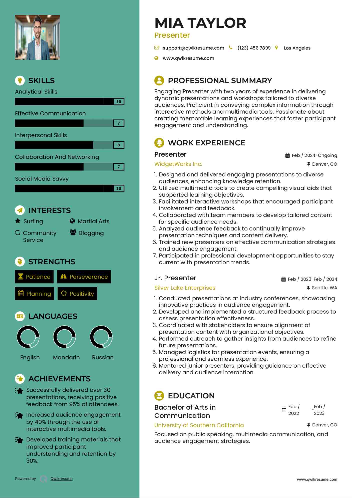 Presenter Resume Format