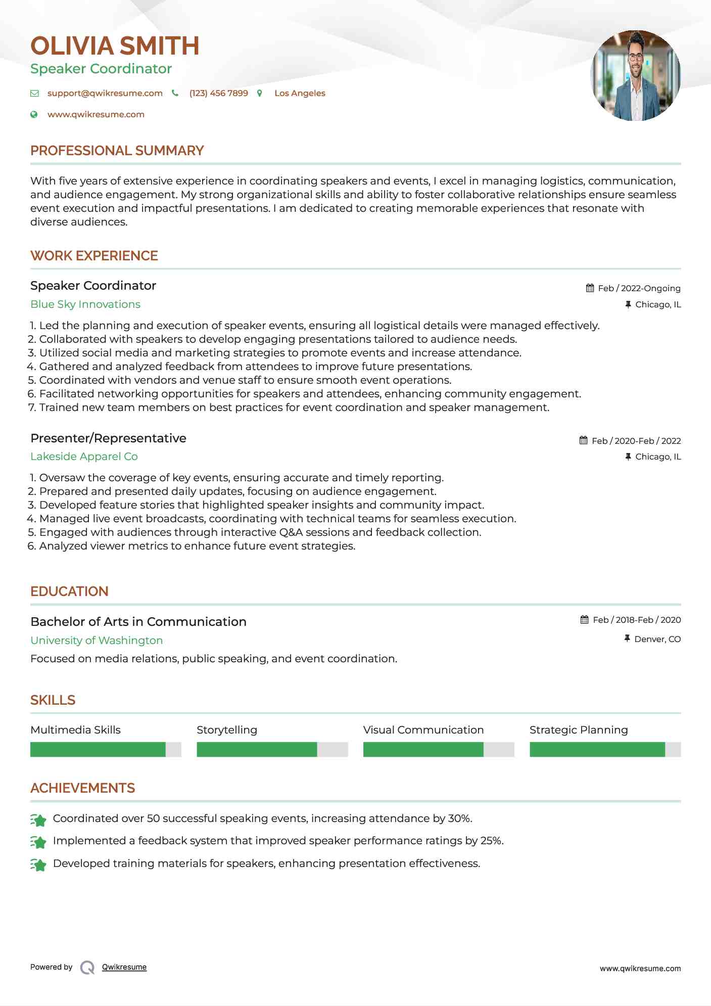 Speaker Coordinator
 Resume Format