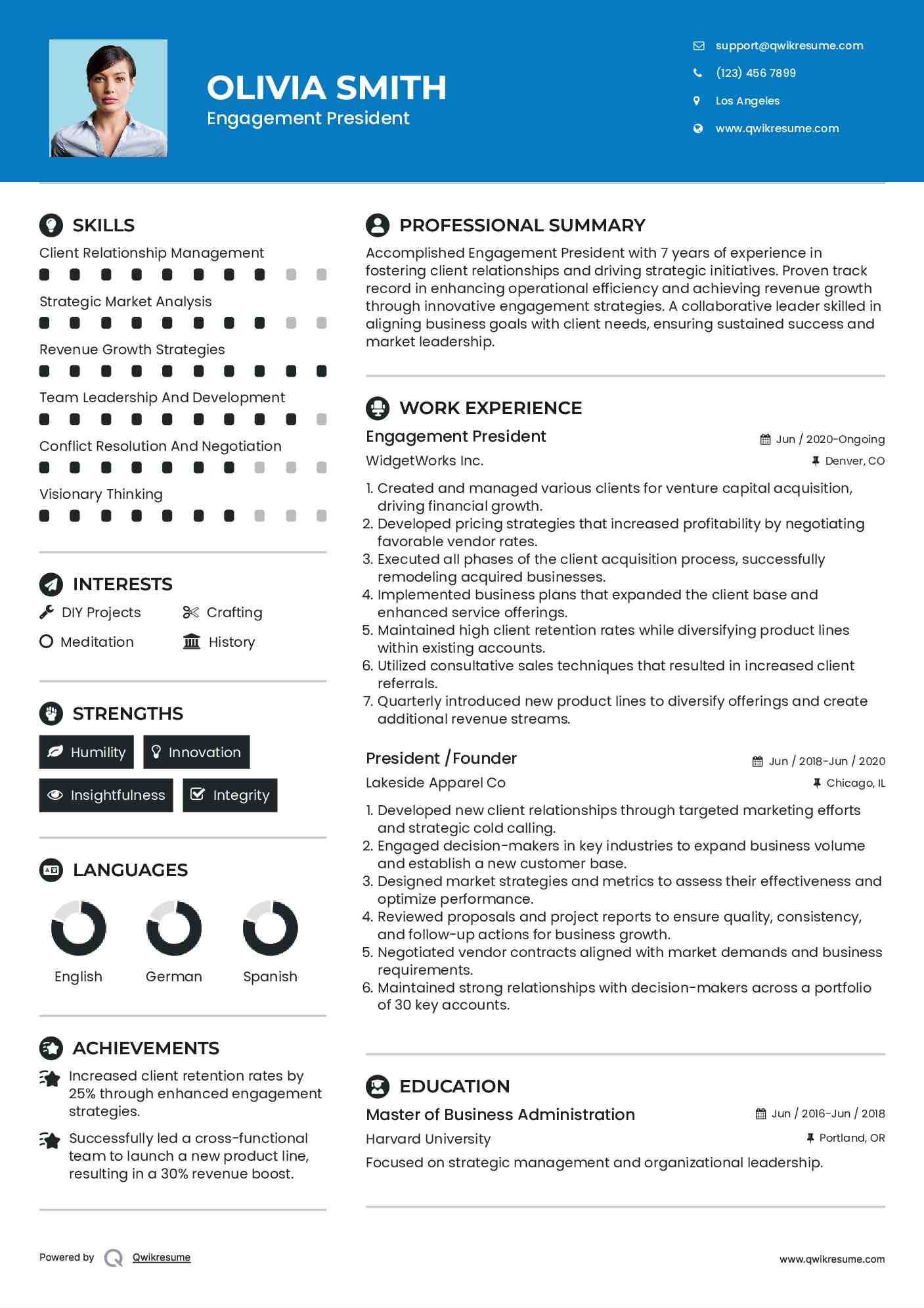 Engagement President Resume Format