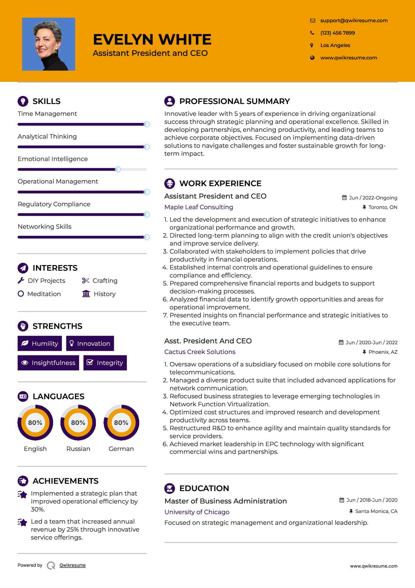 Assistant President and CEO Resume Template
