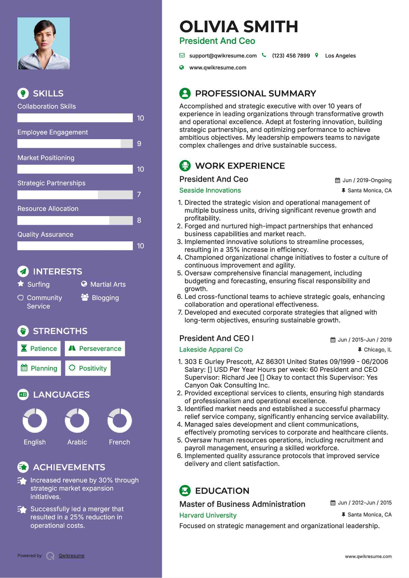 President And Ceo Resume Format