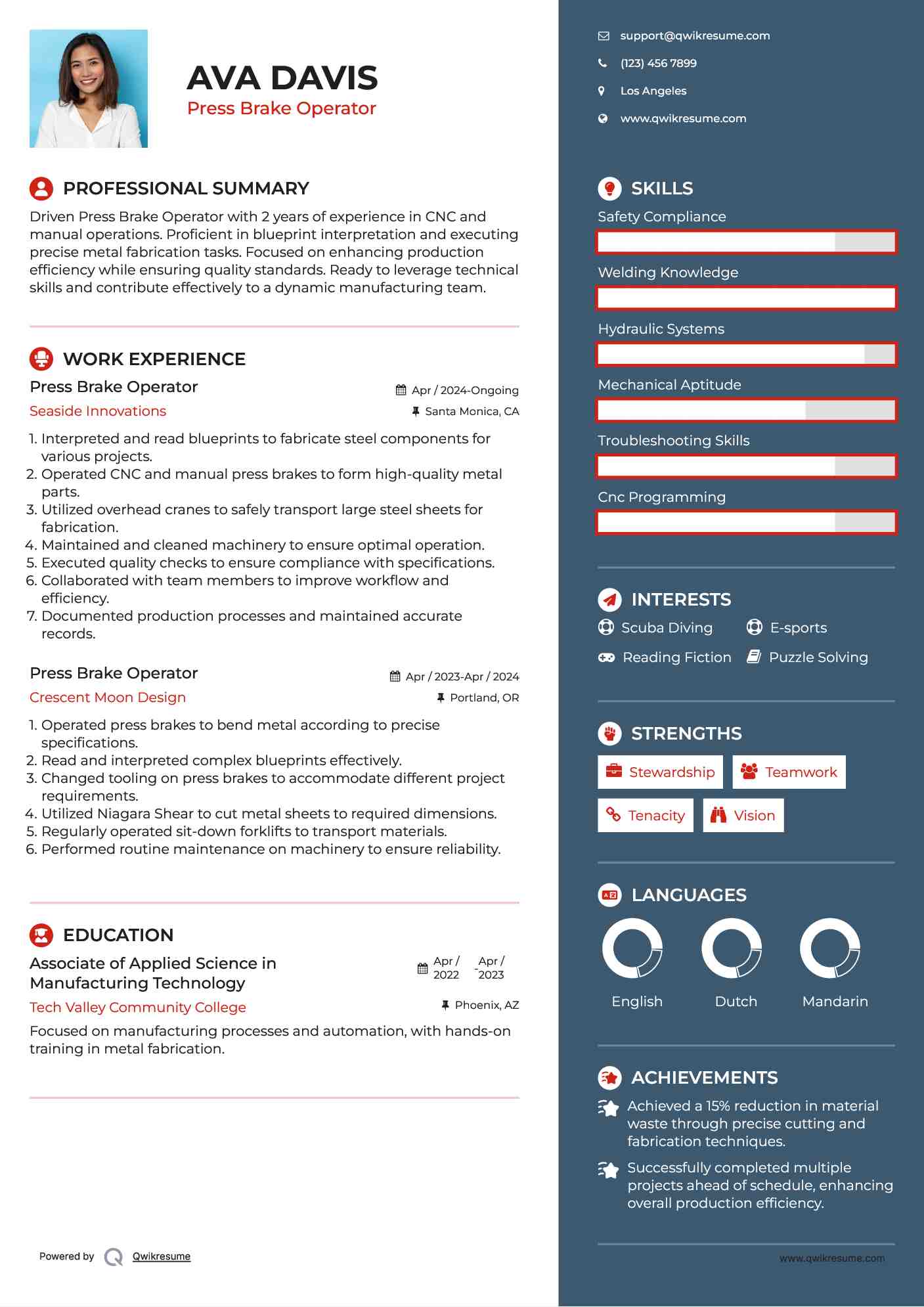 Press Brake Operator Resume Samples QwikResume