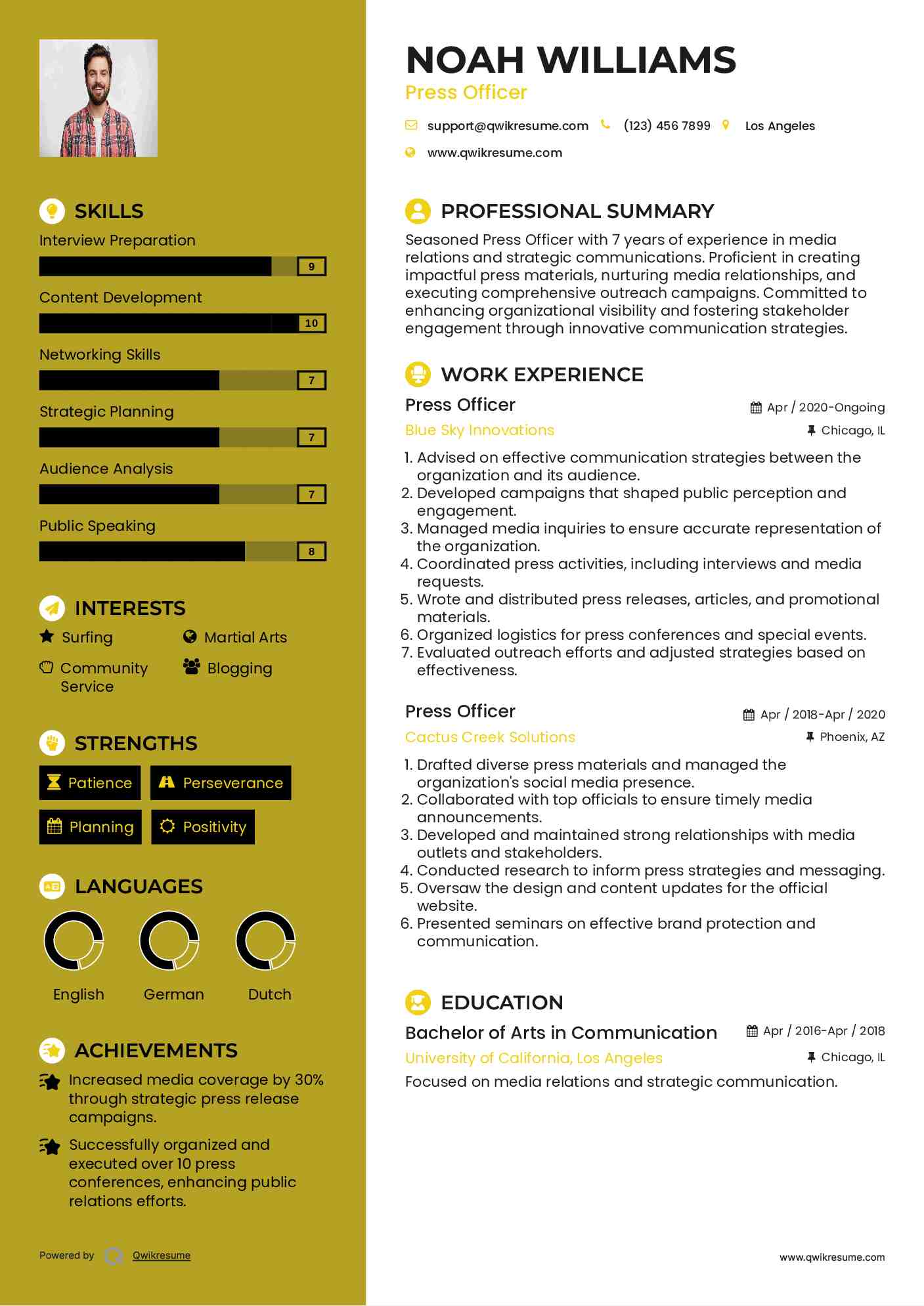 Press Officer Resume Model