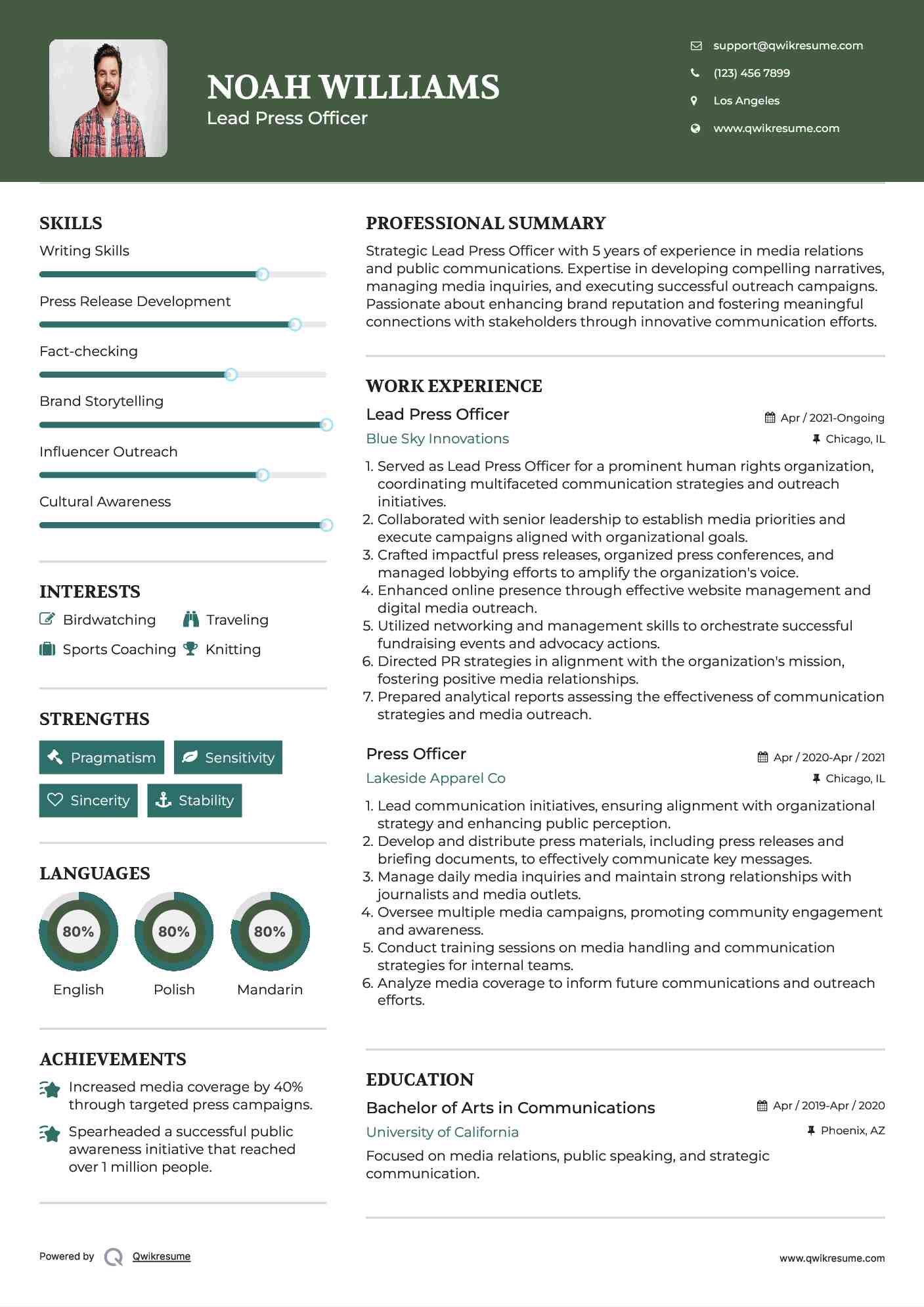 Lead Press Officer Resume Model