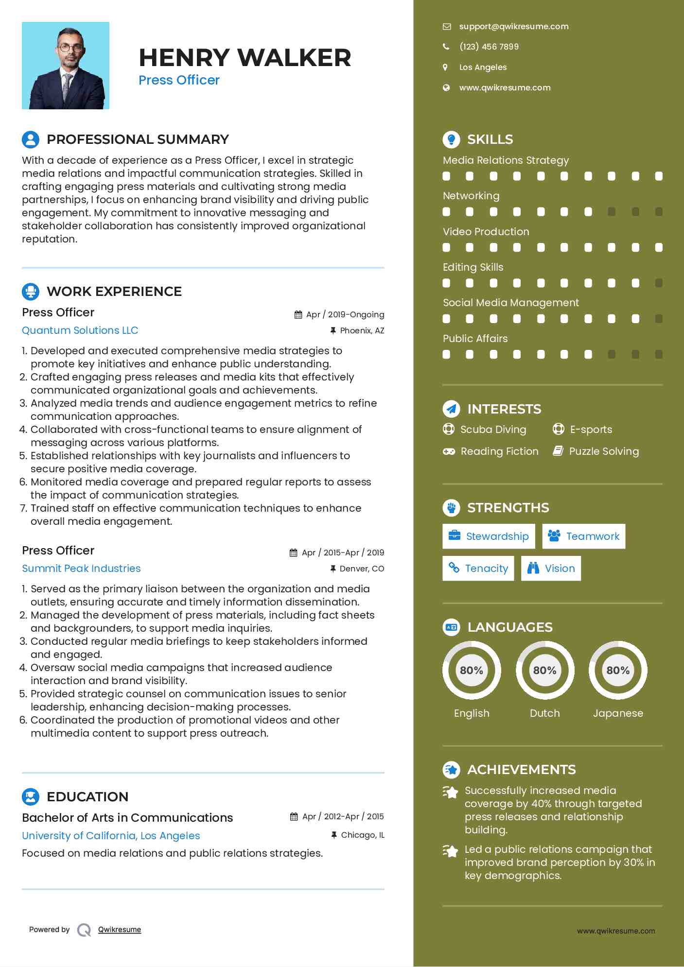 Press Officer Resume Example