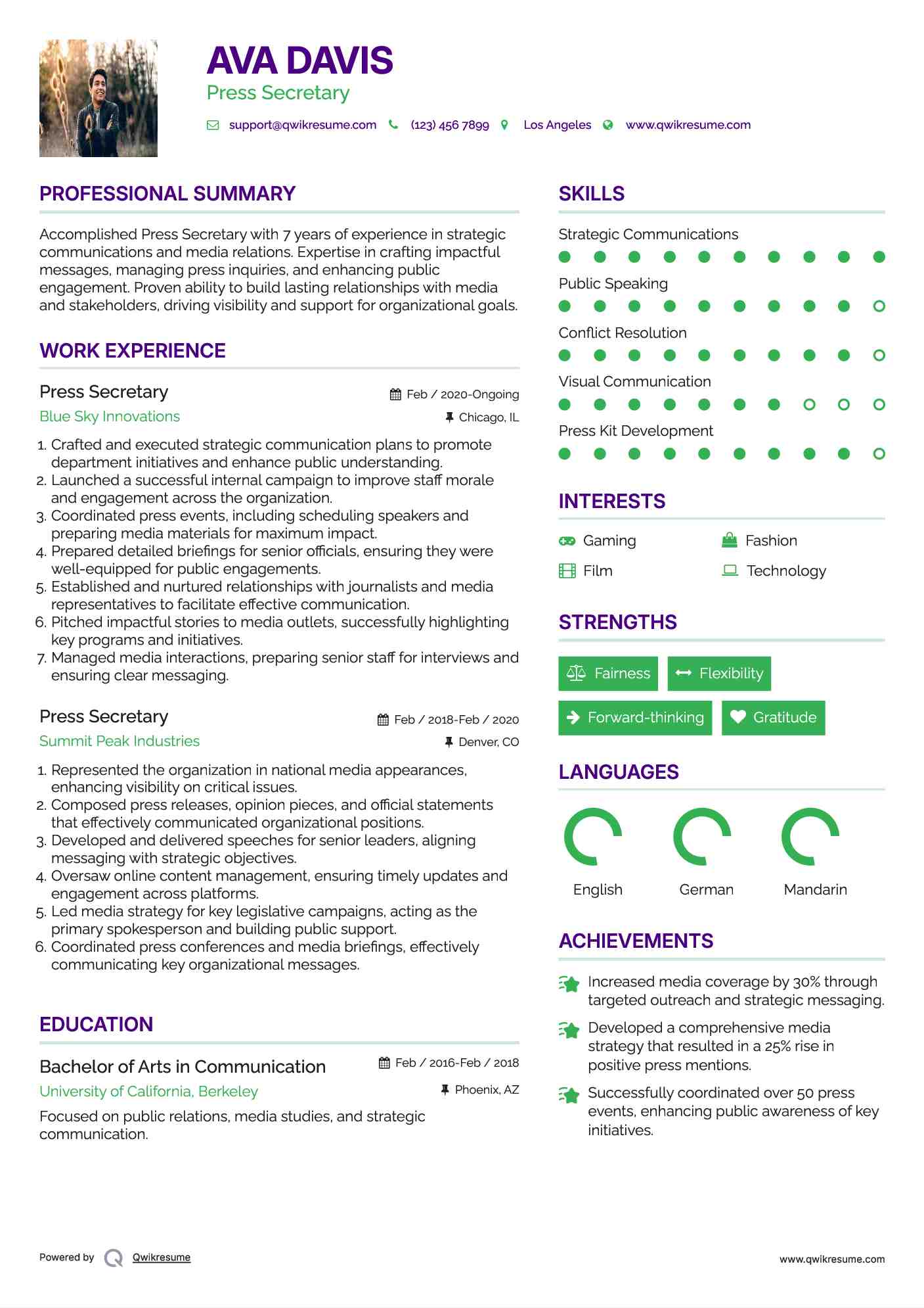 Press Secretary Resume Format