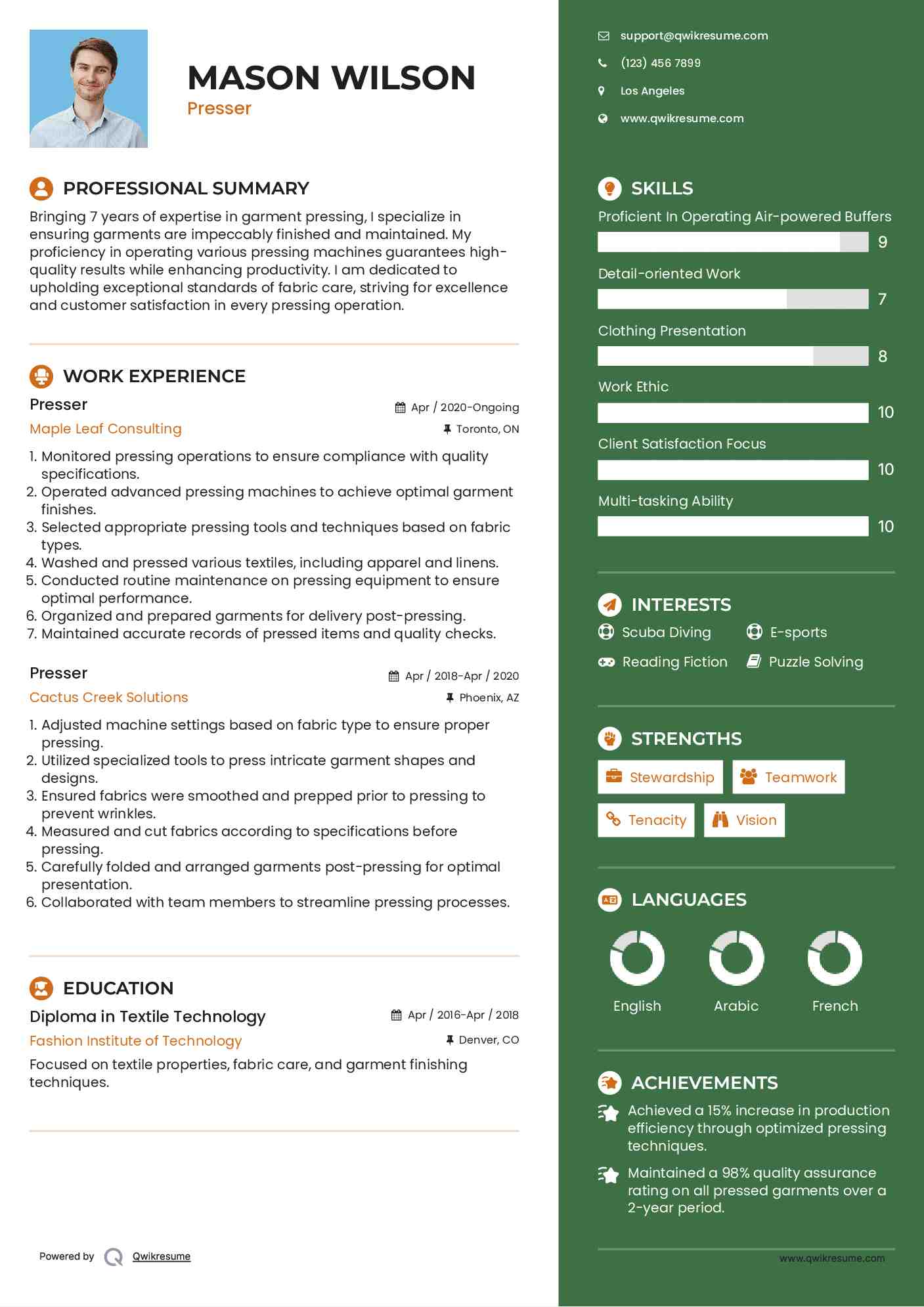 Presser Resume Template