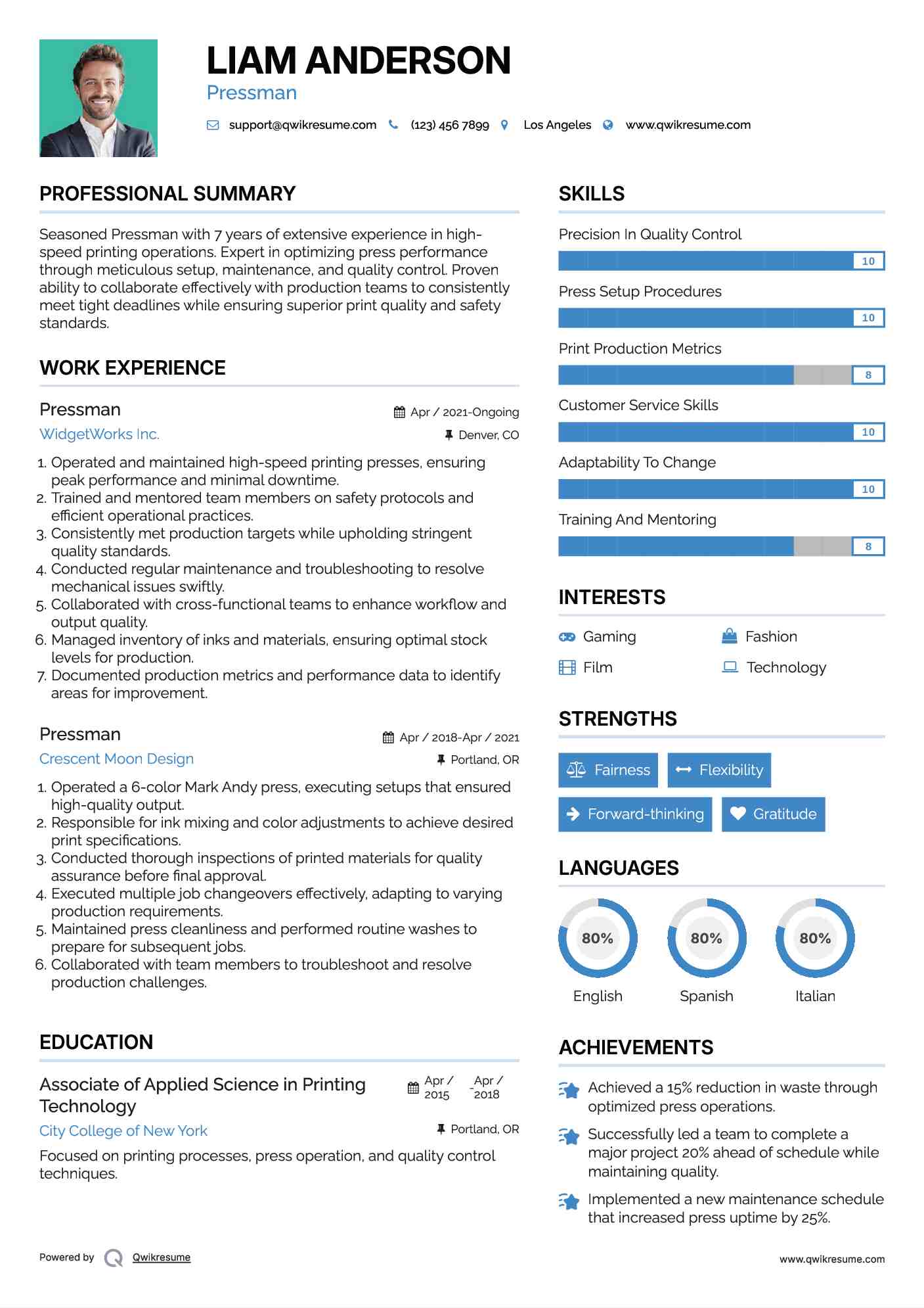 Pressman Resume Example