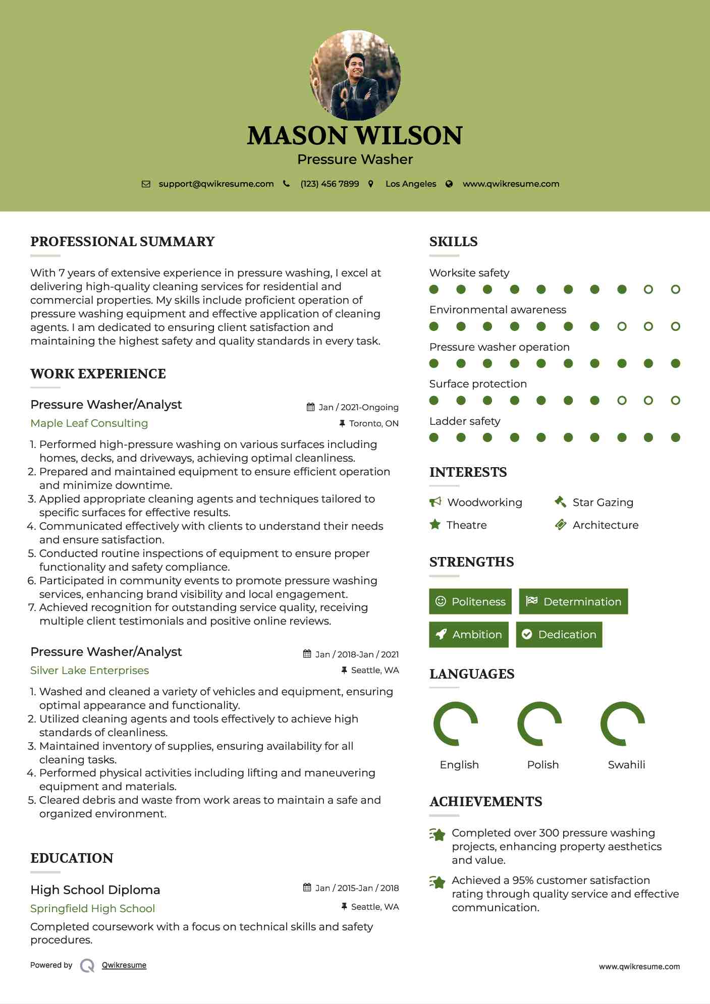 Pressure Washer/Analyst Resume Model