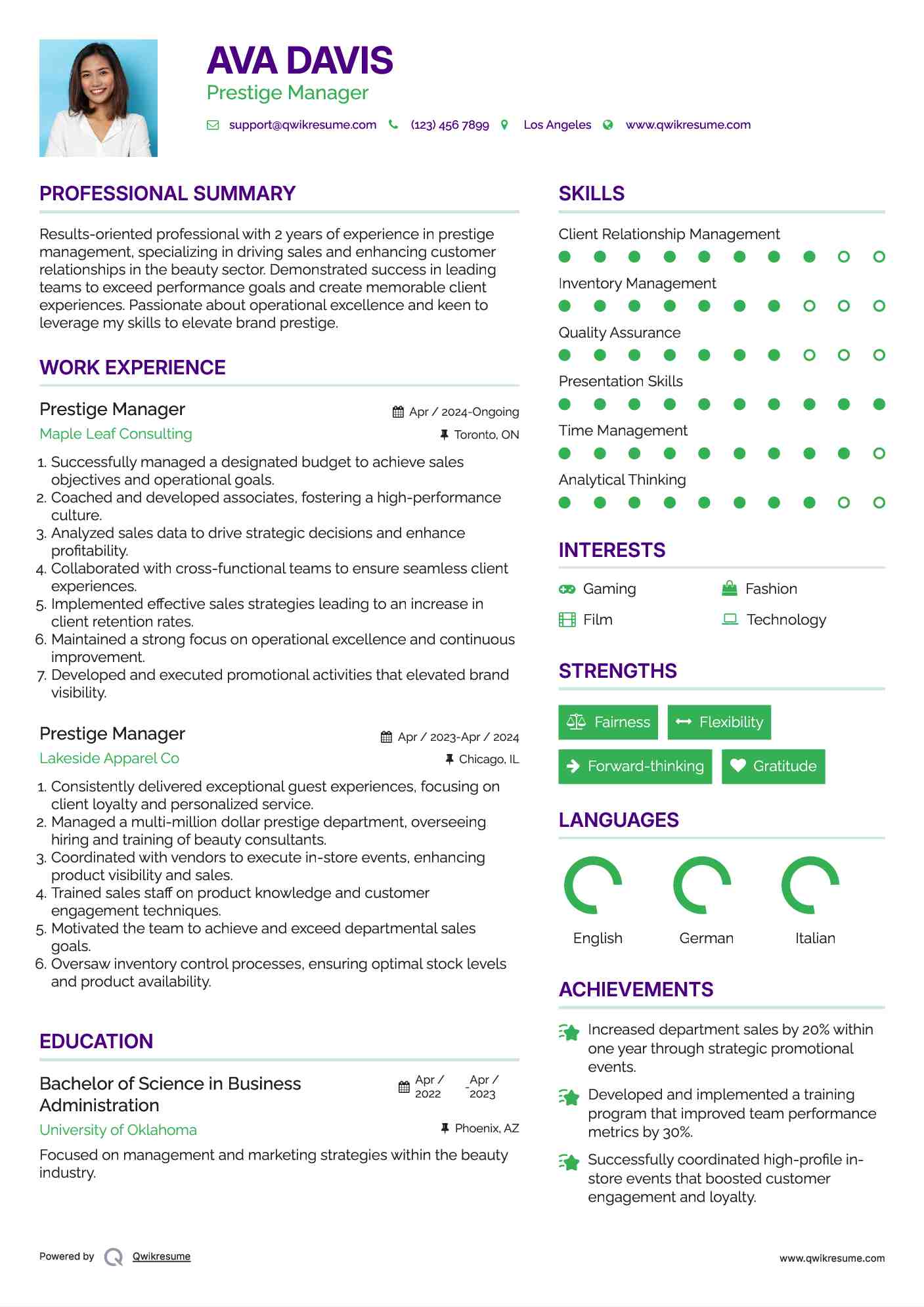 Prestige Manager Resume Template