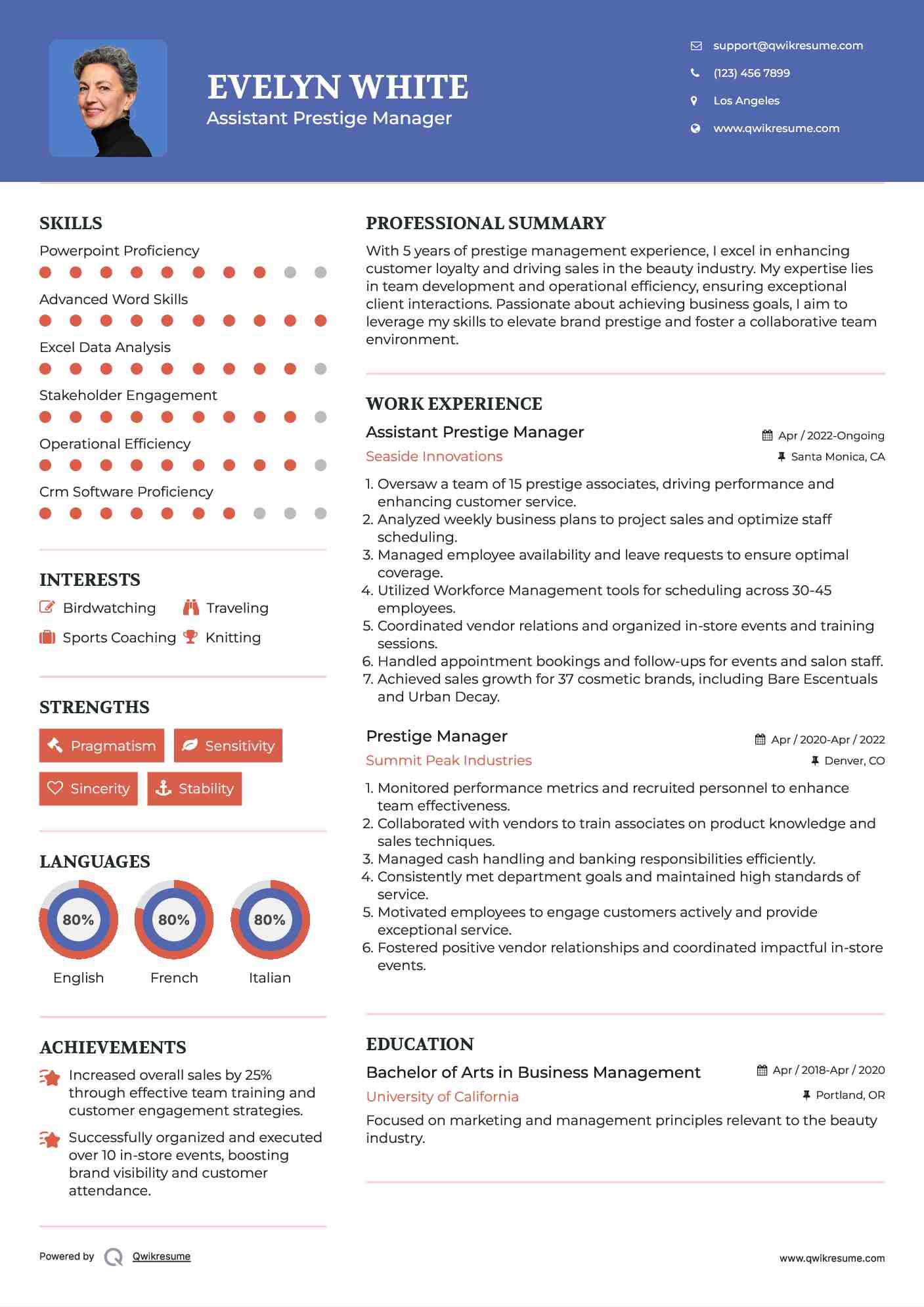 Assistant Prestige Manager Resume Format