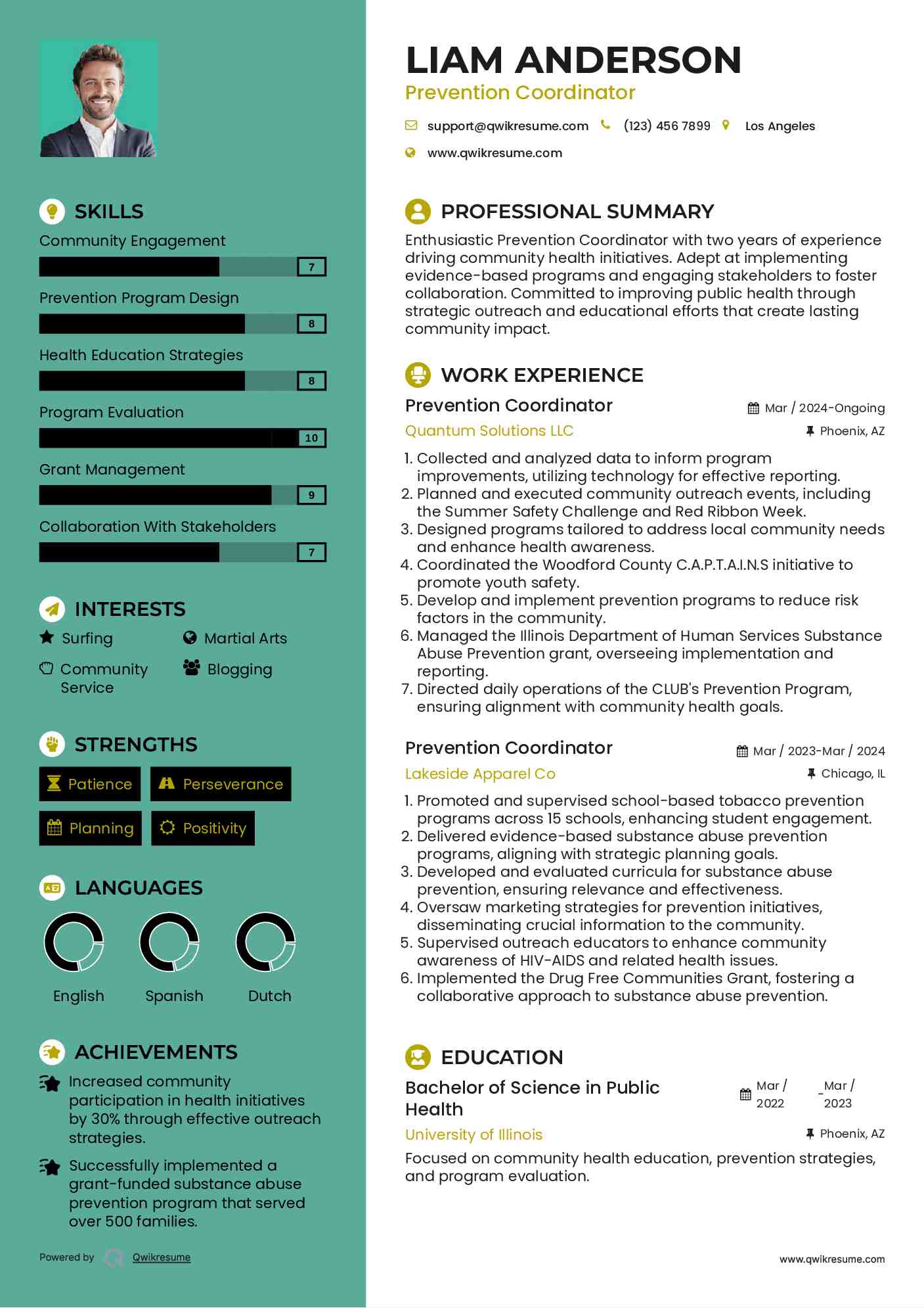 Prevention Coordinator Resume Example