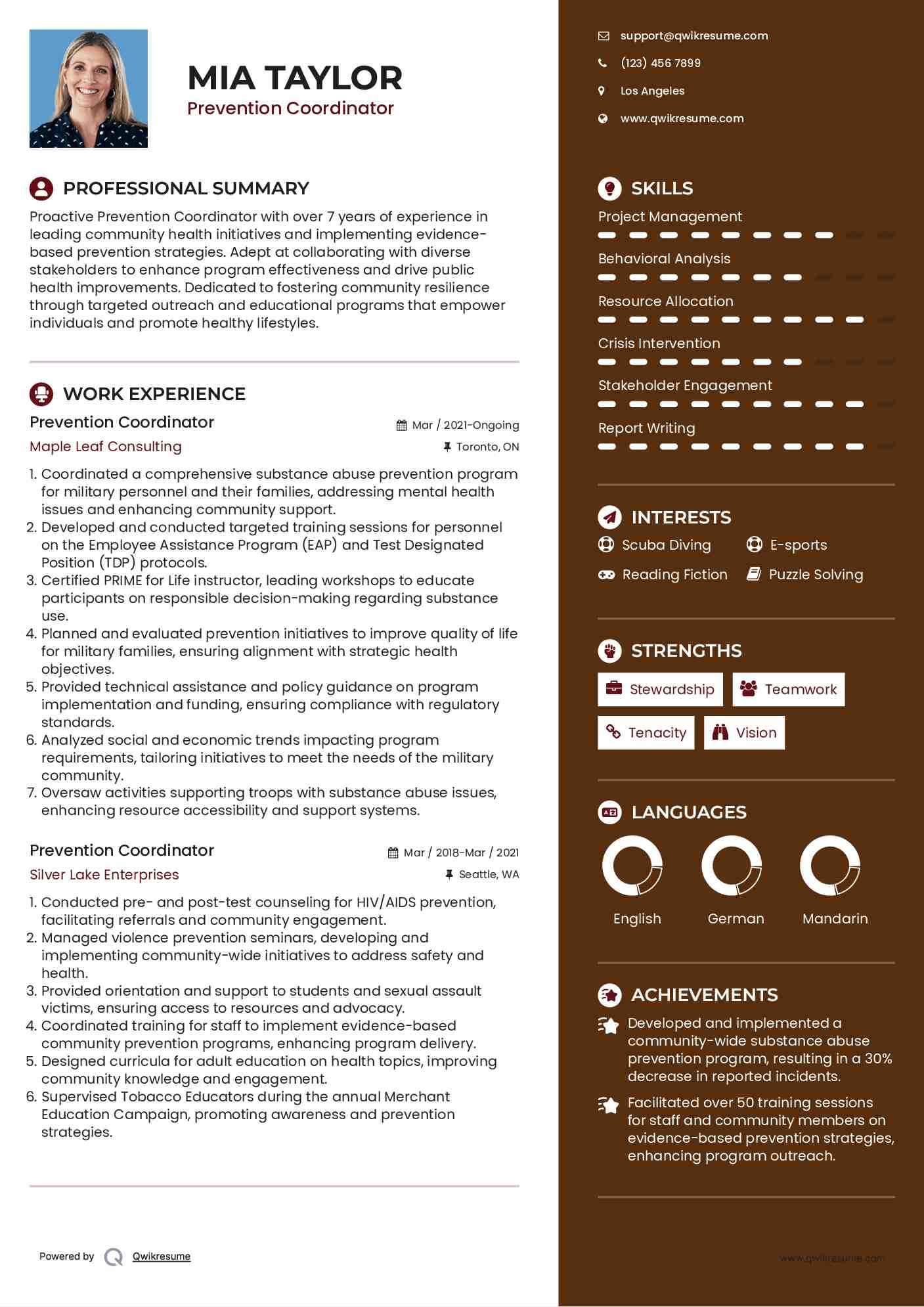 Prevention Coordinator Resume Model