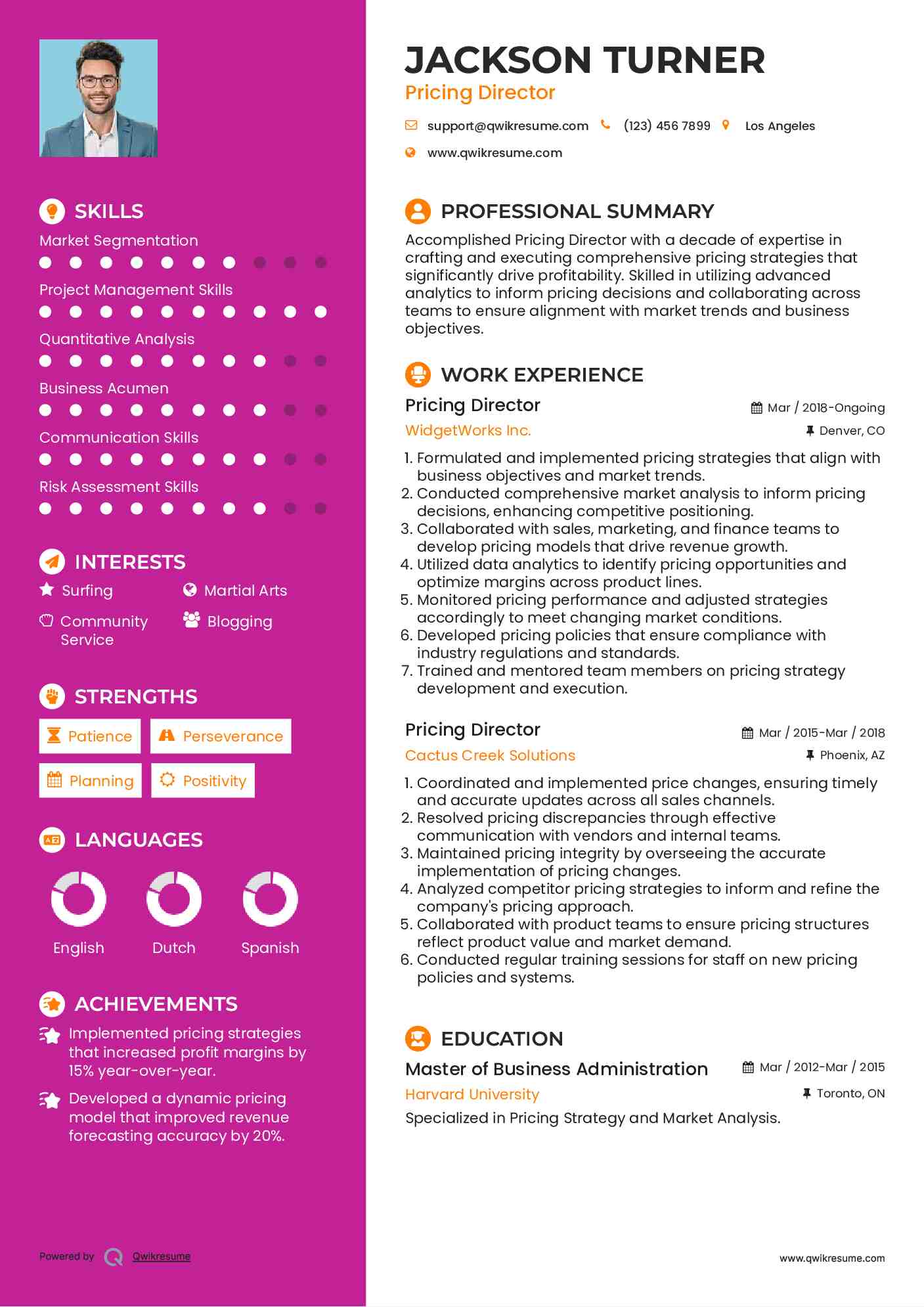 Director of Market Pricing

 Resume Sample