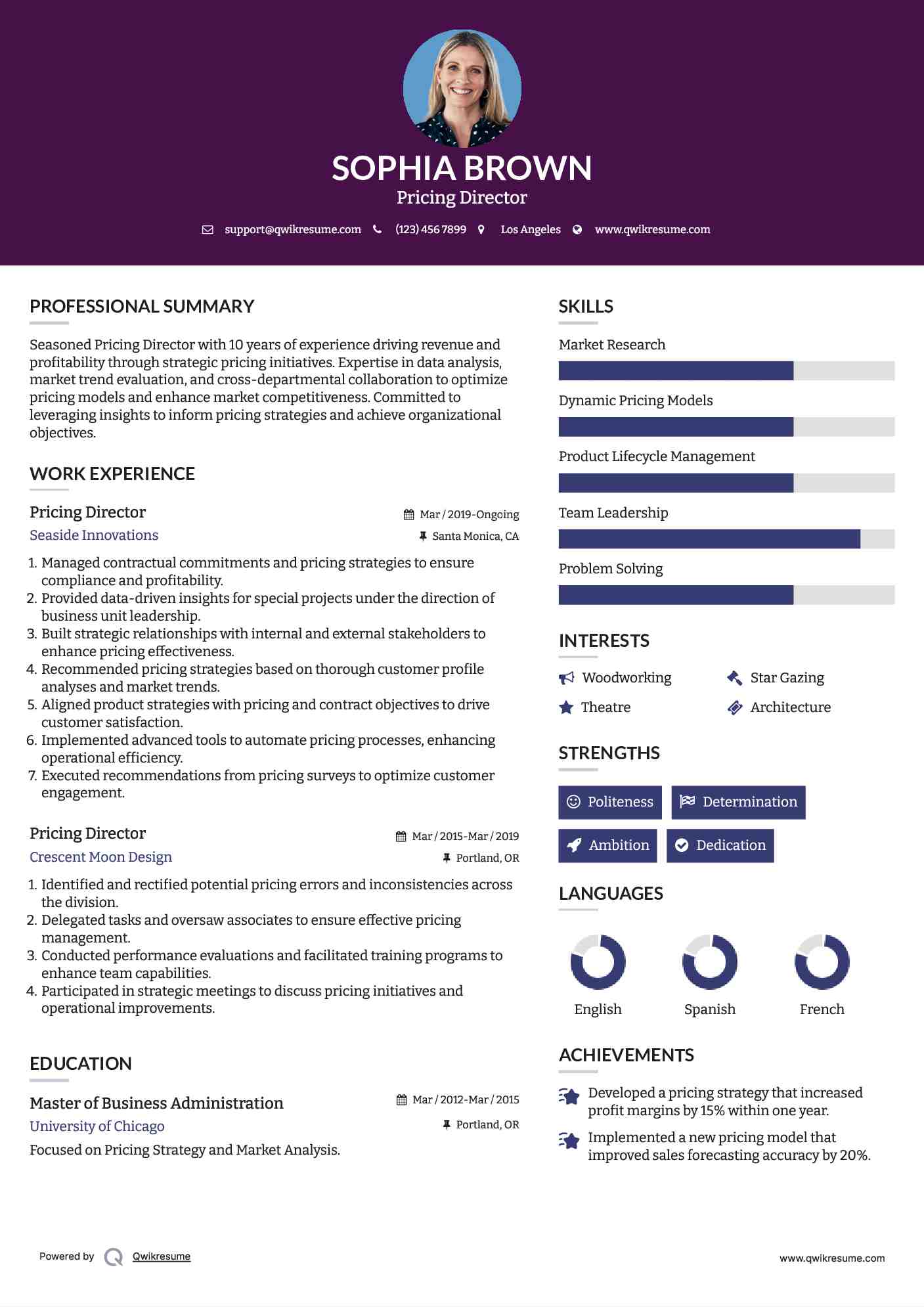Finance /Pricing Director
 Resume Template