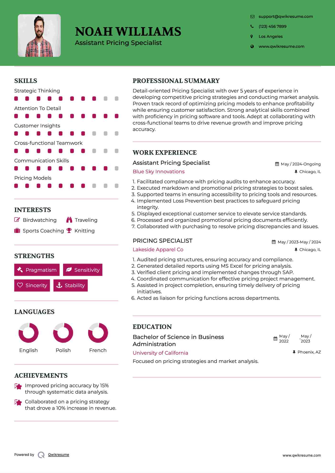 Assistant Pricing Specialist  Resume Format