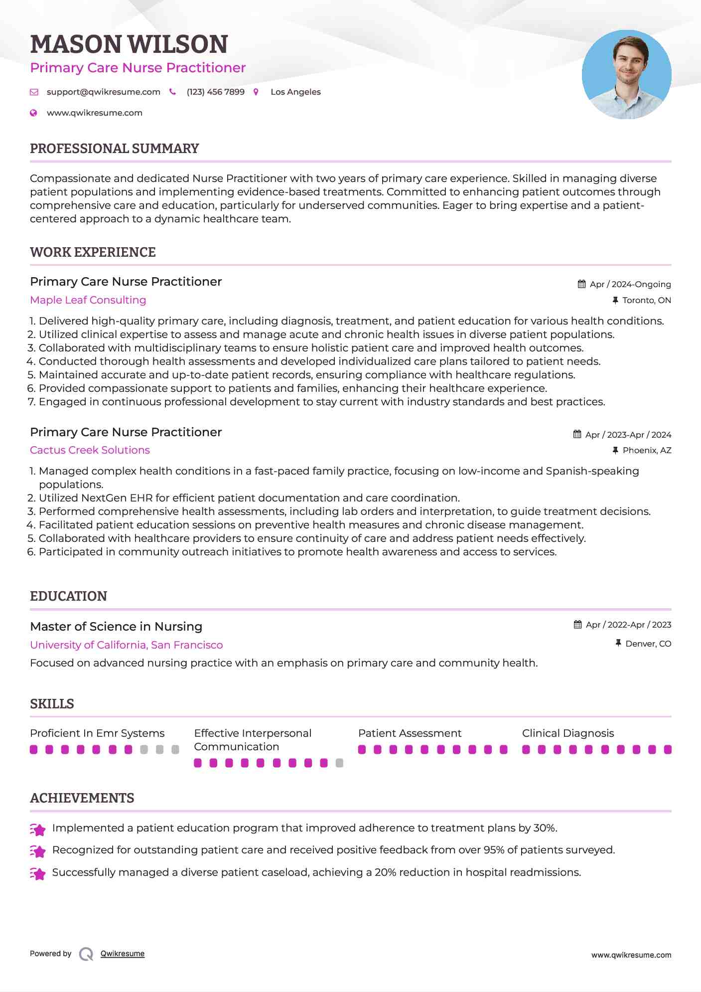 Primary Care Nurse Practitioner Resume Template