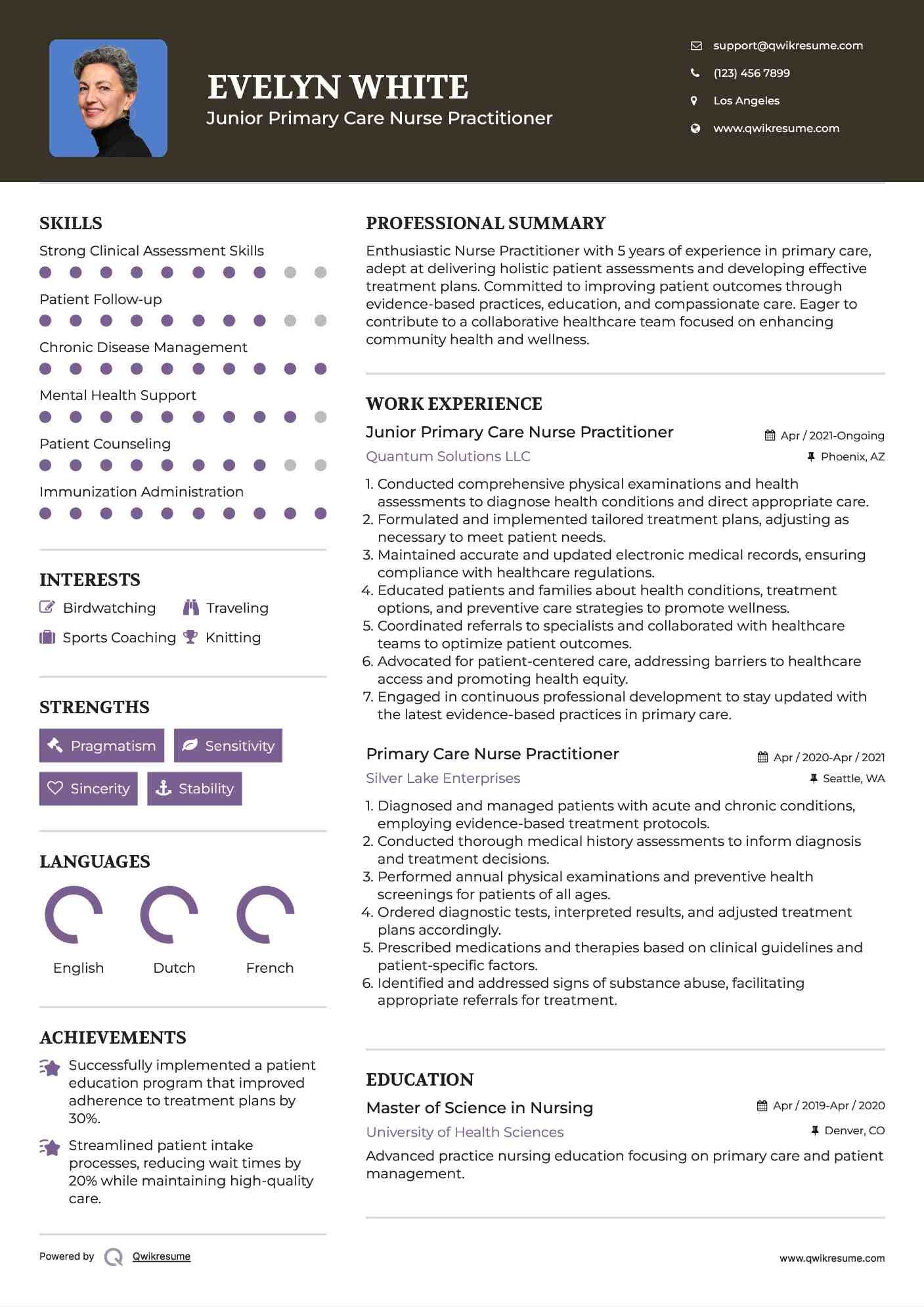 Junior Primary Care Nurse Practitioner Resume Format