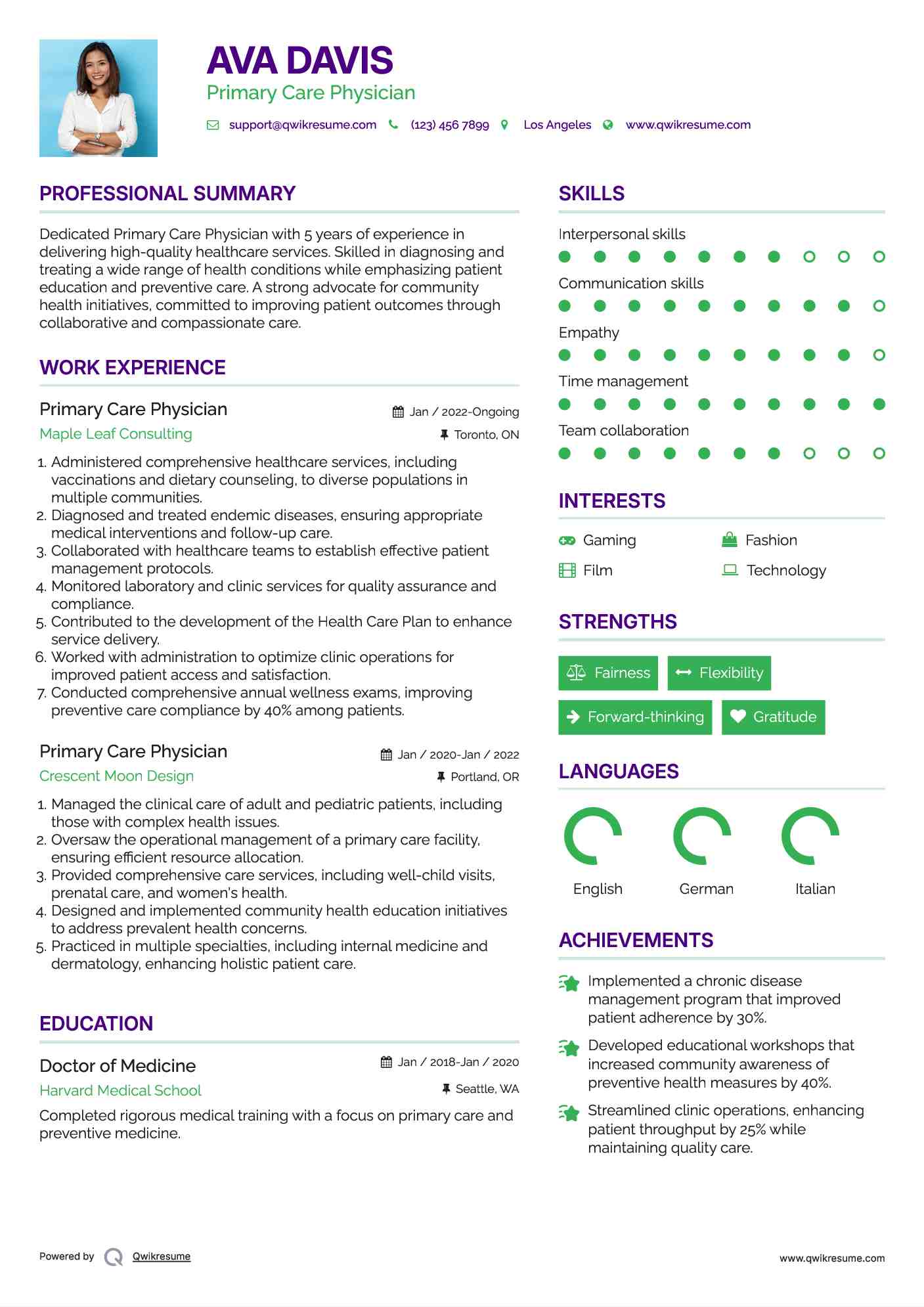 Primary Care Physician Resume Format