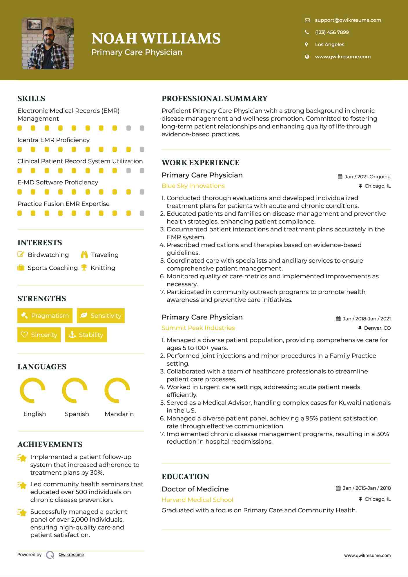 Primary Care Physician Resume Format