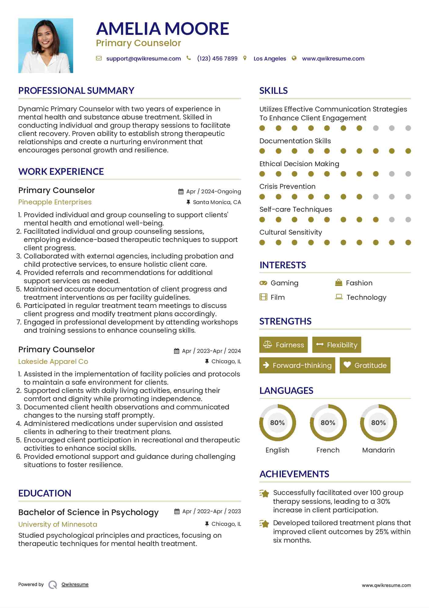 Primary Counselor Resume Format