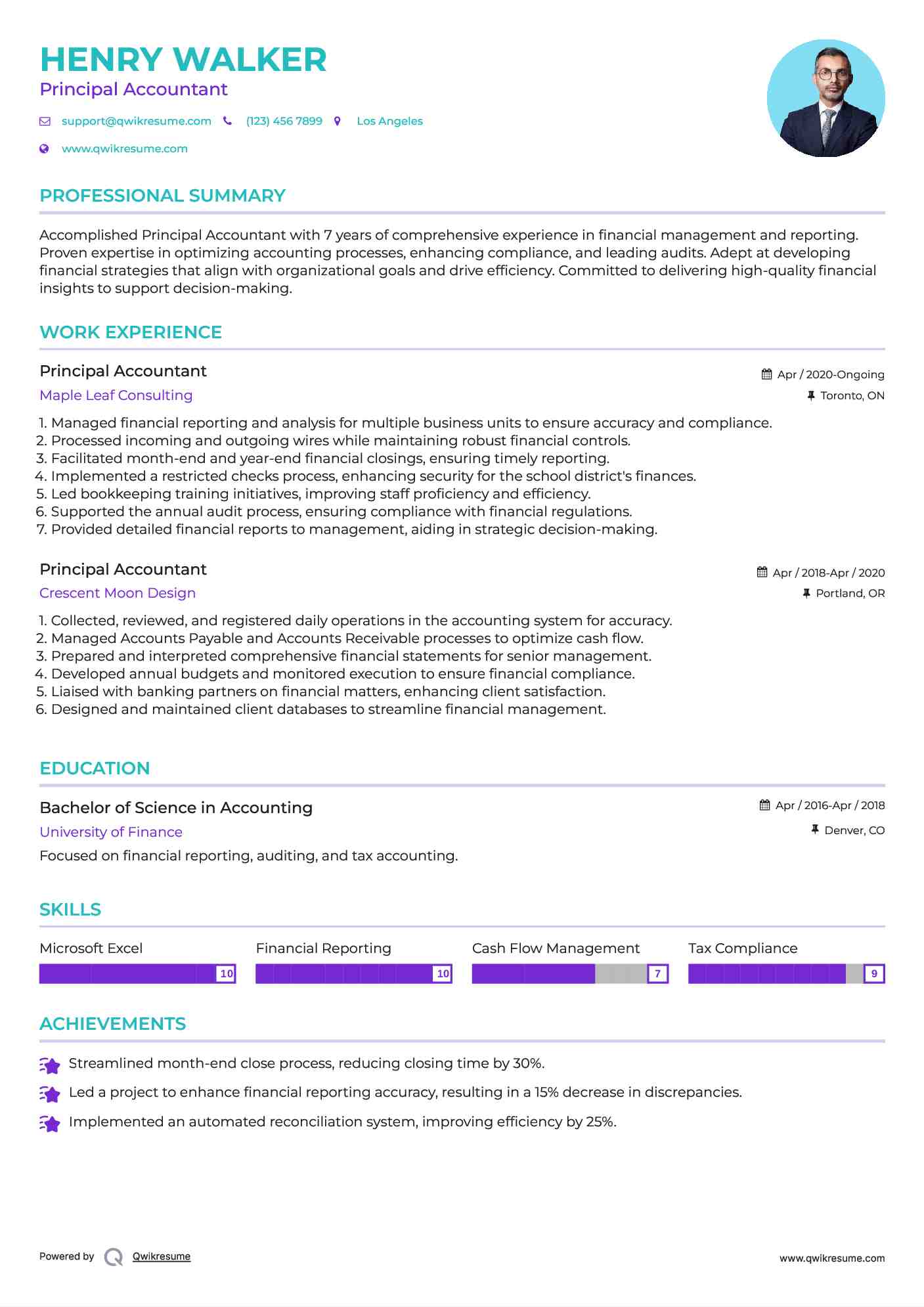 Principal Accountant Resume Sample