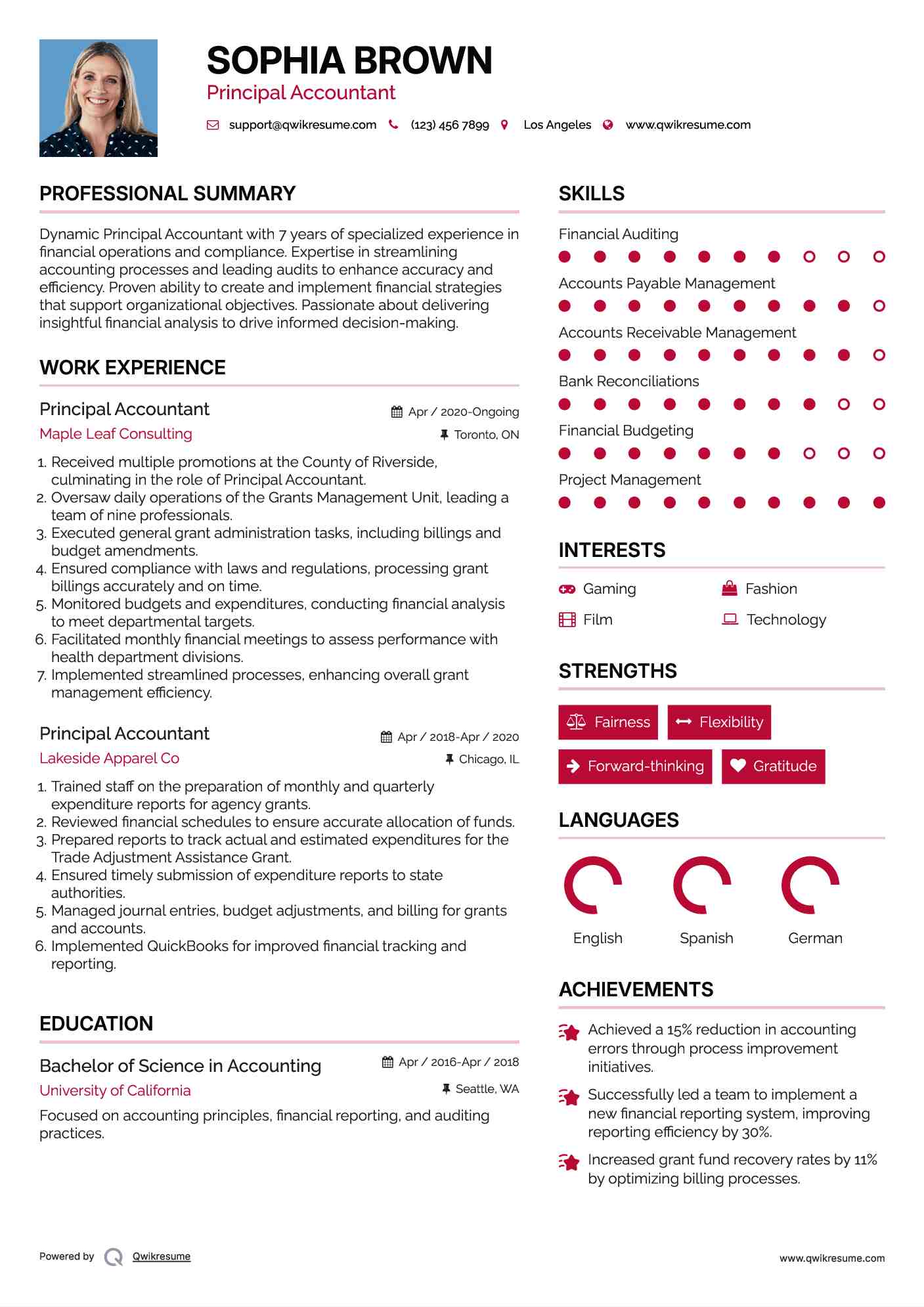 Principal Accountant Resume Model
