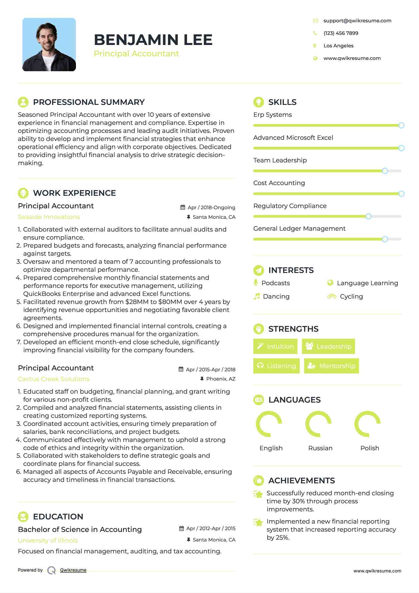 Principal Accountant Resume Model