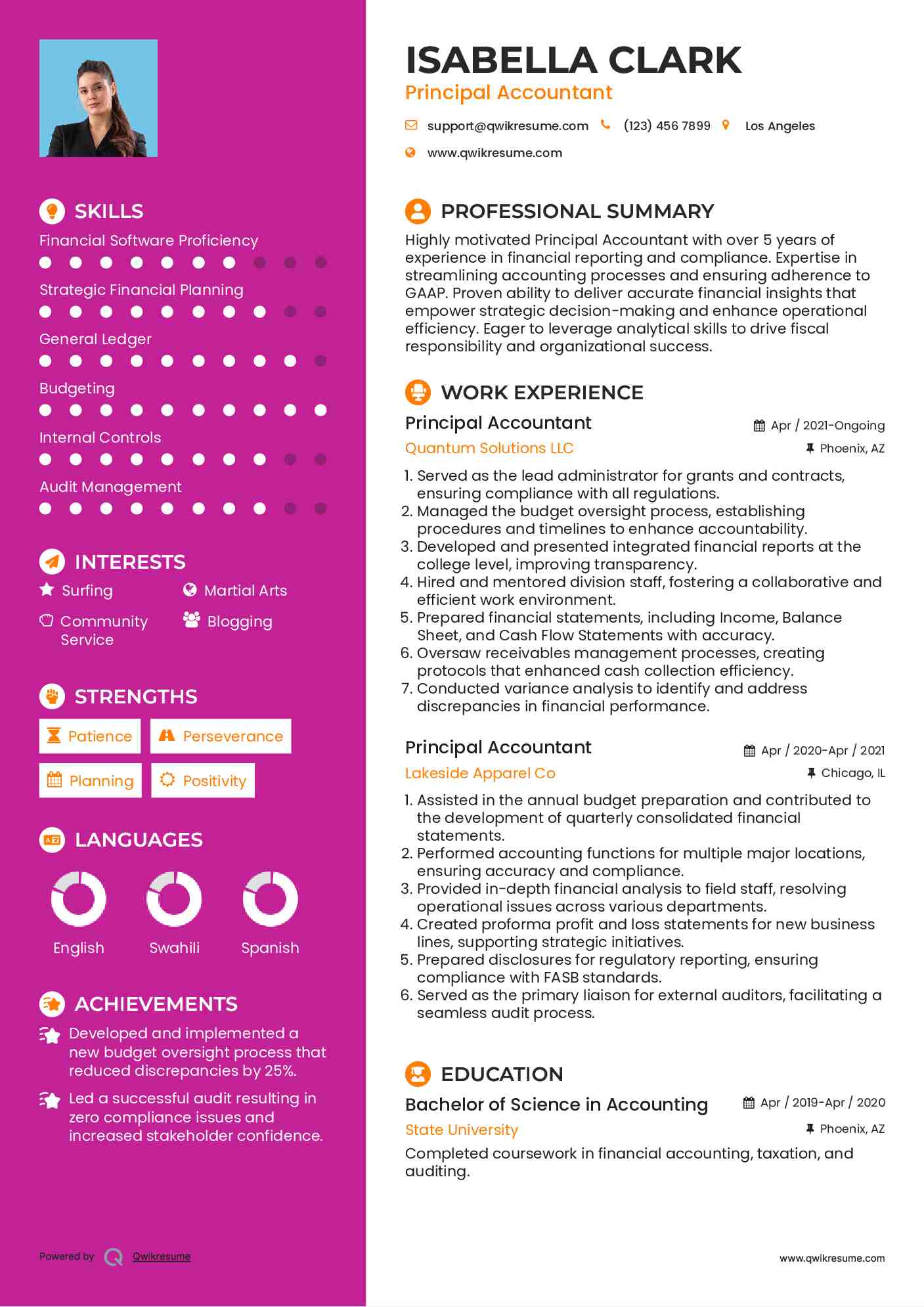 Principal Accountant Resume Format