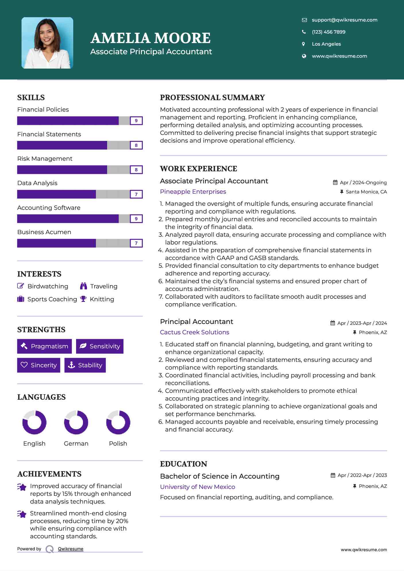Associate Principal Accountant  Resume Template