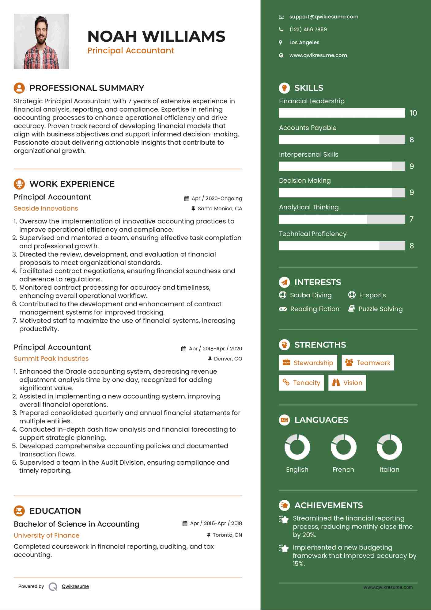 Principal Accountant Resume Example