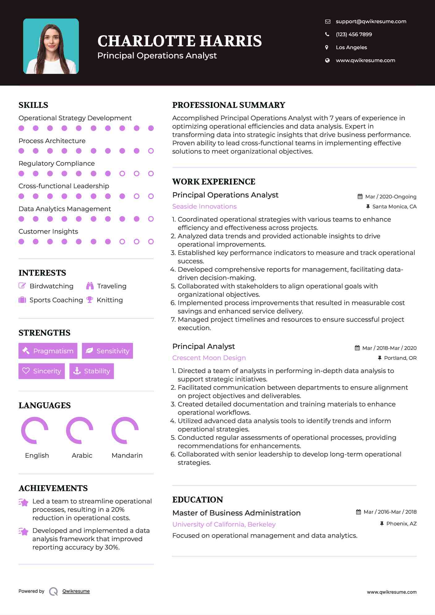 Principal Operations Analyst Resume Format