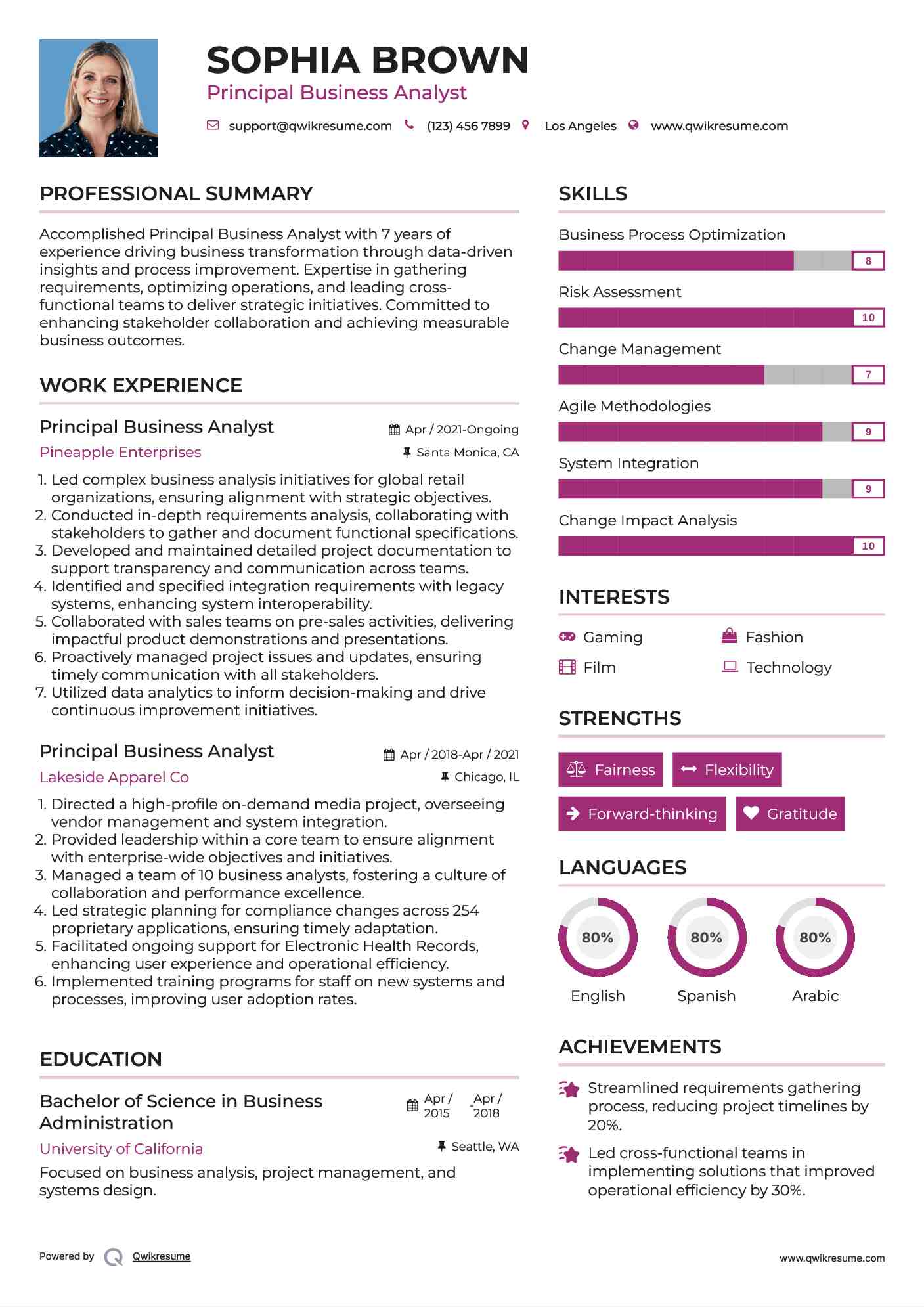 Principal Business Analyst Resume Template