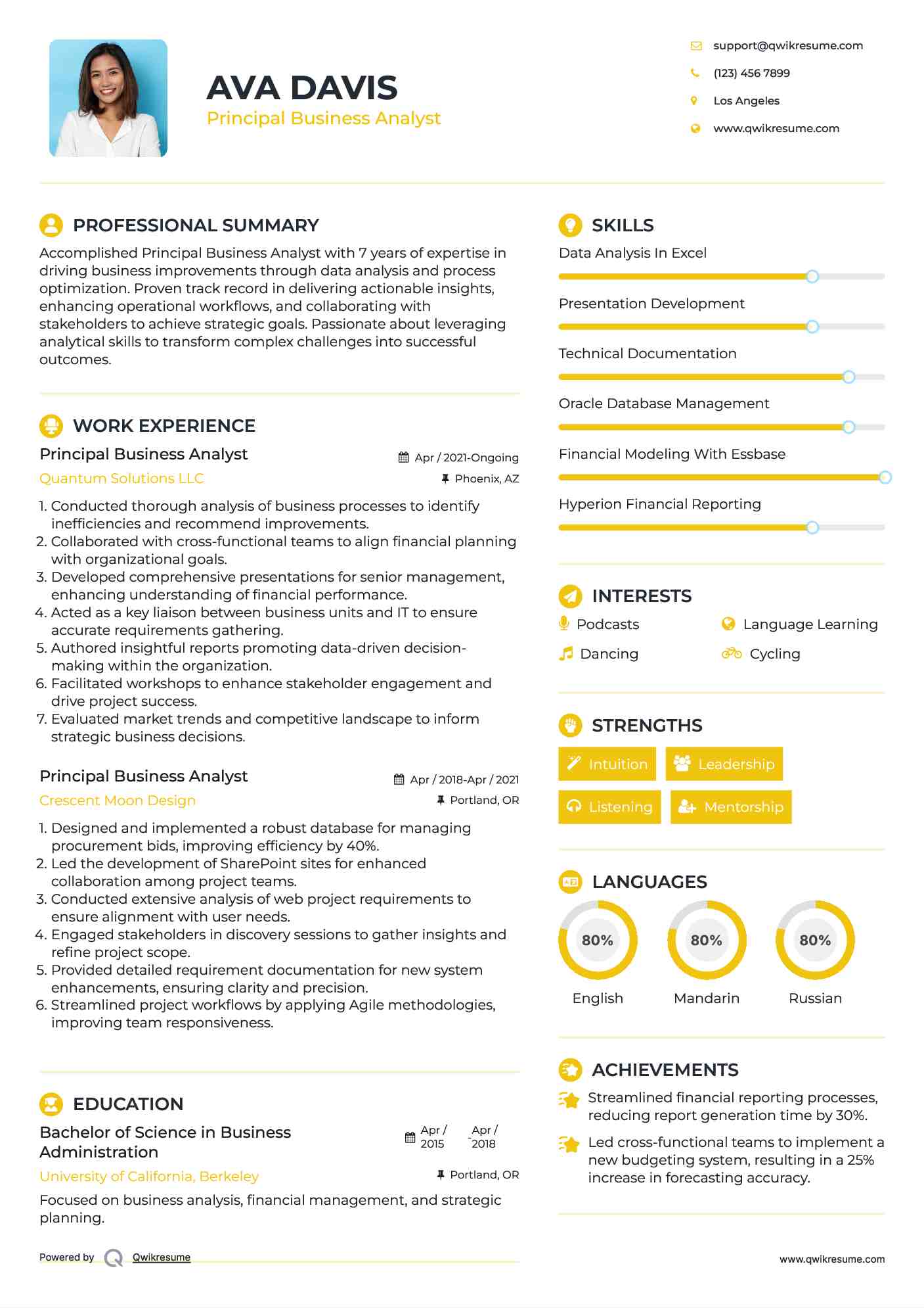 Principal Business Analyst Resume Sample