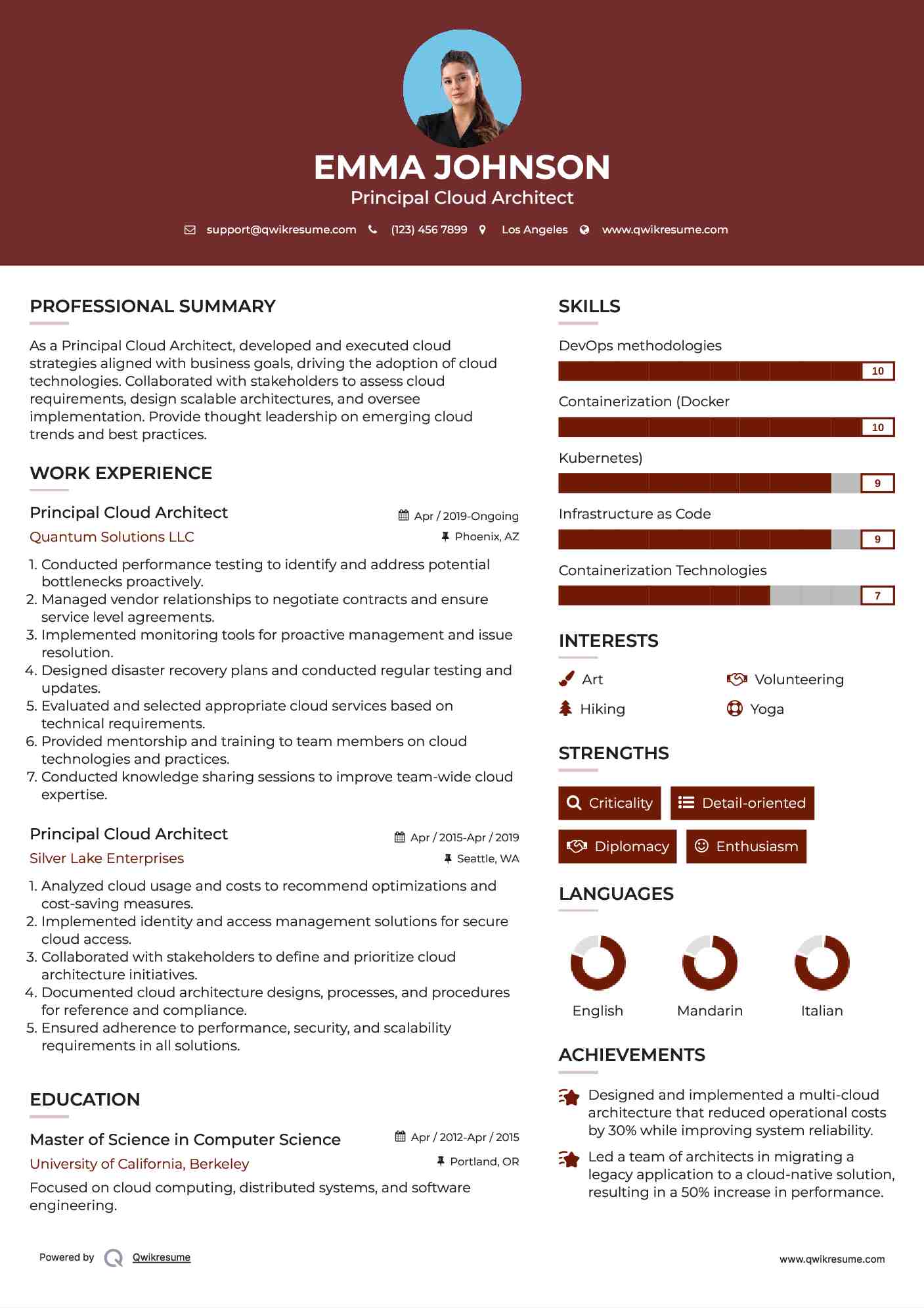 Principal Cloud Architect Resume Example