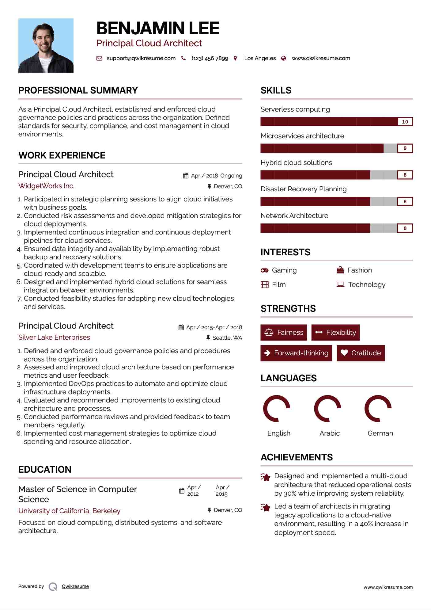 Principal Cloud Architect Resume Template
