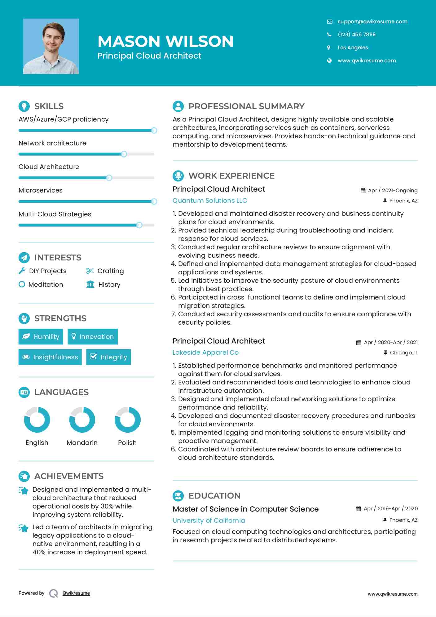 Principal Cloud Architect Resume Model